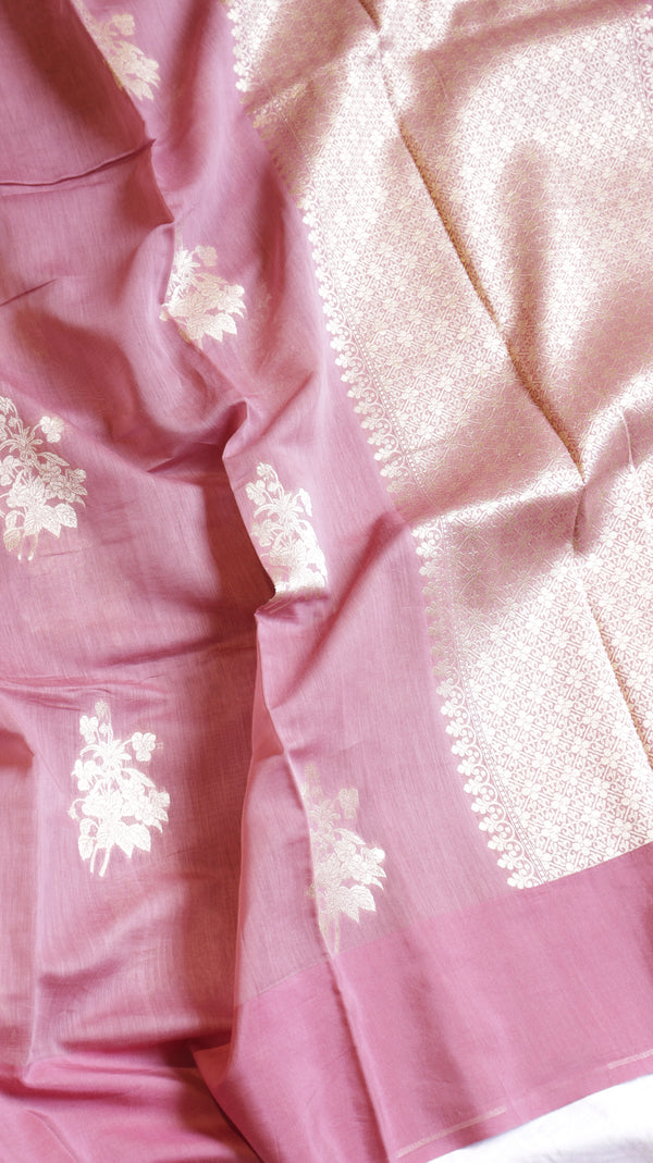Mauve Pink Pure Cotton Handloom Saree with Brocade Blouse