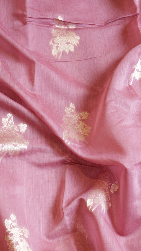 Mauve Pink Pure Cotton Handloom Saree with Brocade Blouse