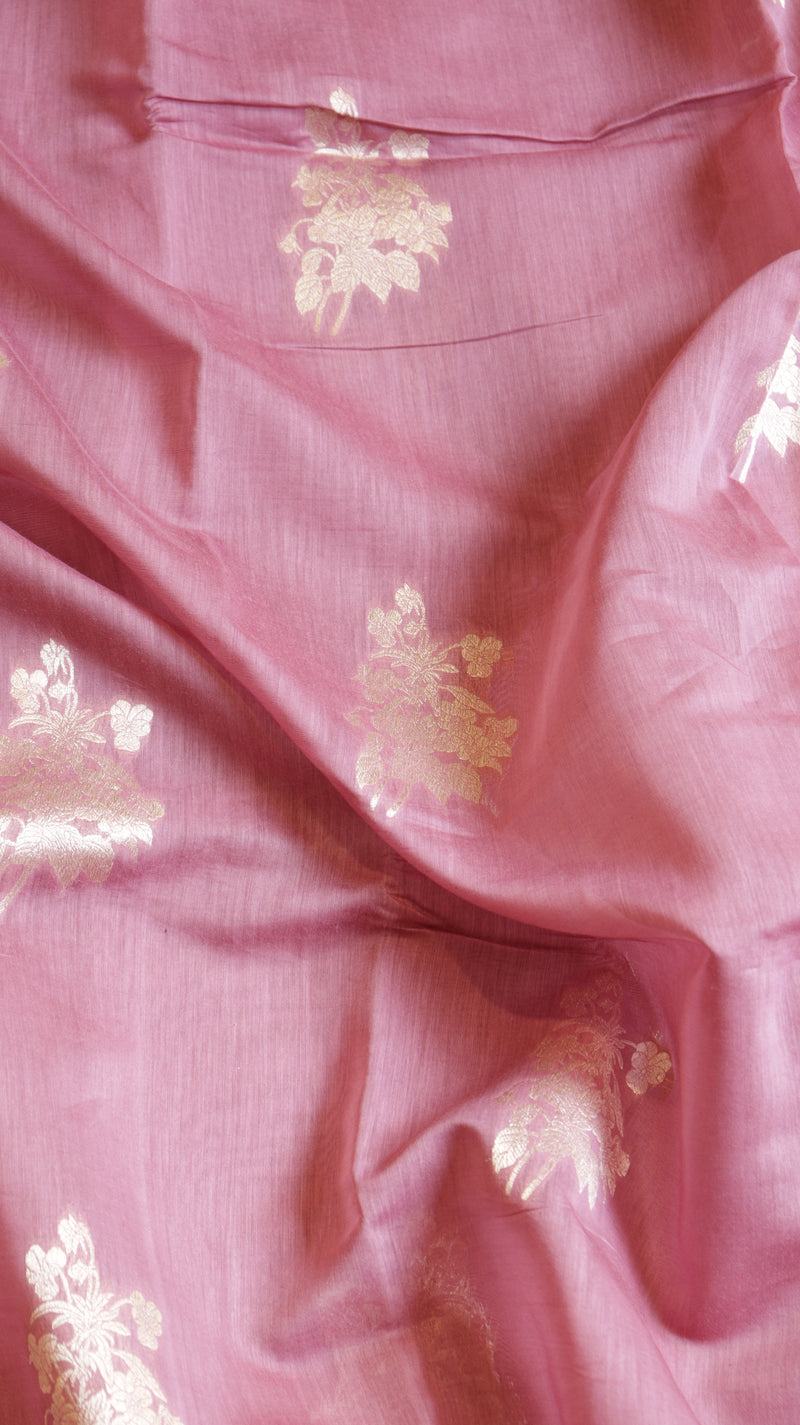 Mauve Pink Pure Cotton Handloom Saree with Brocade Blouse