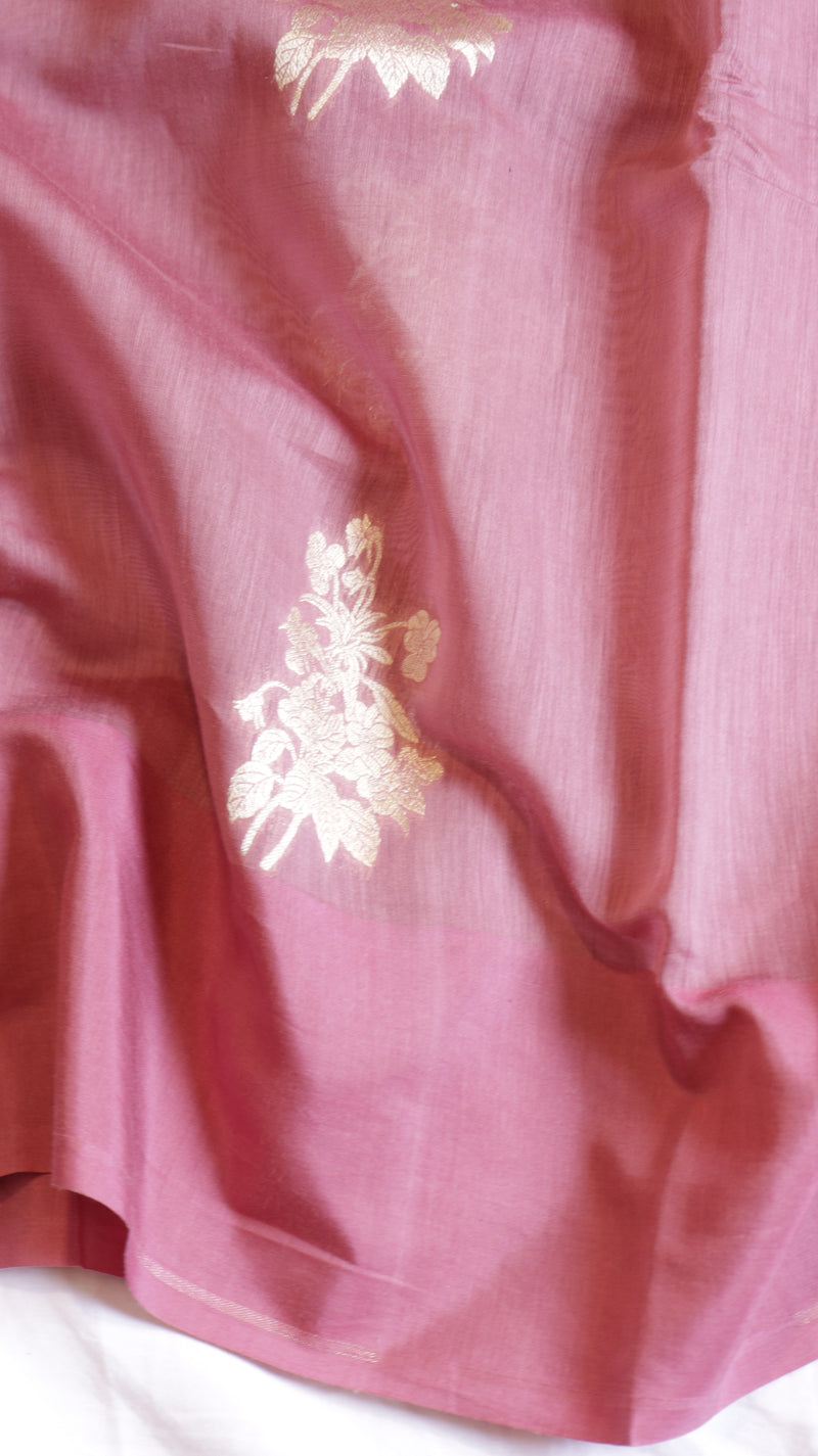 Mauve Pink Pure Cotton Handloom Saree with Brocade Blouse