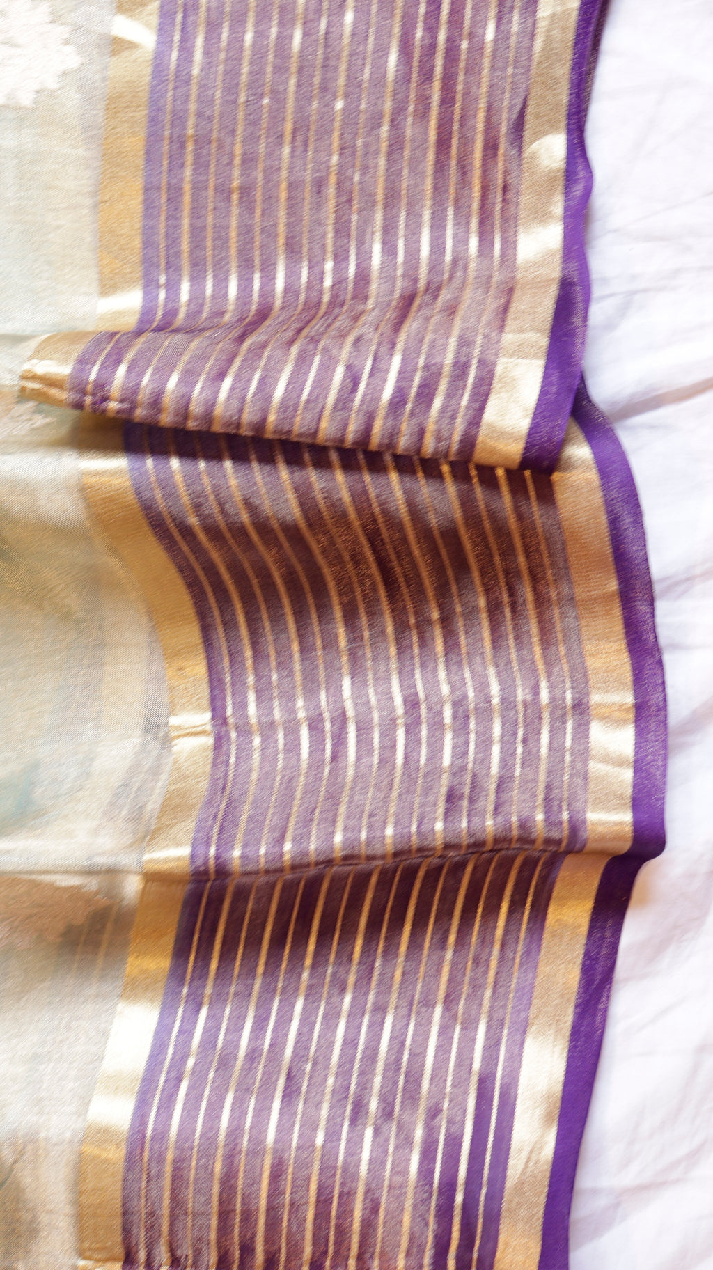 Aqua Blue Pure Tissue Silk Handloom Saree with Contrast Stripe Border