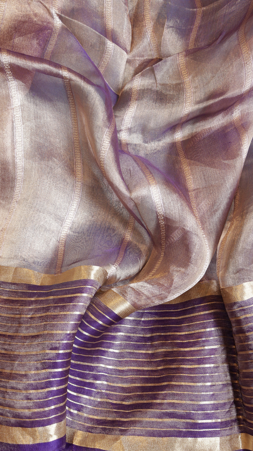Aqua Blue Pure Tissue Silk Handloom Saree with Contrast Stripe Border