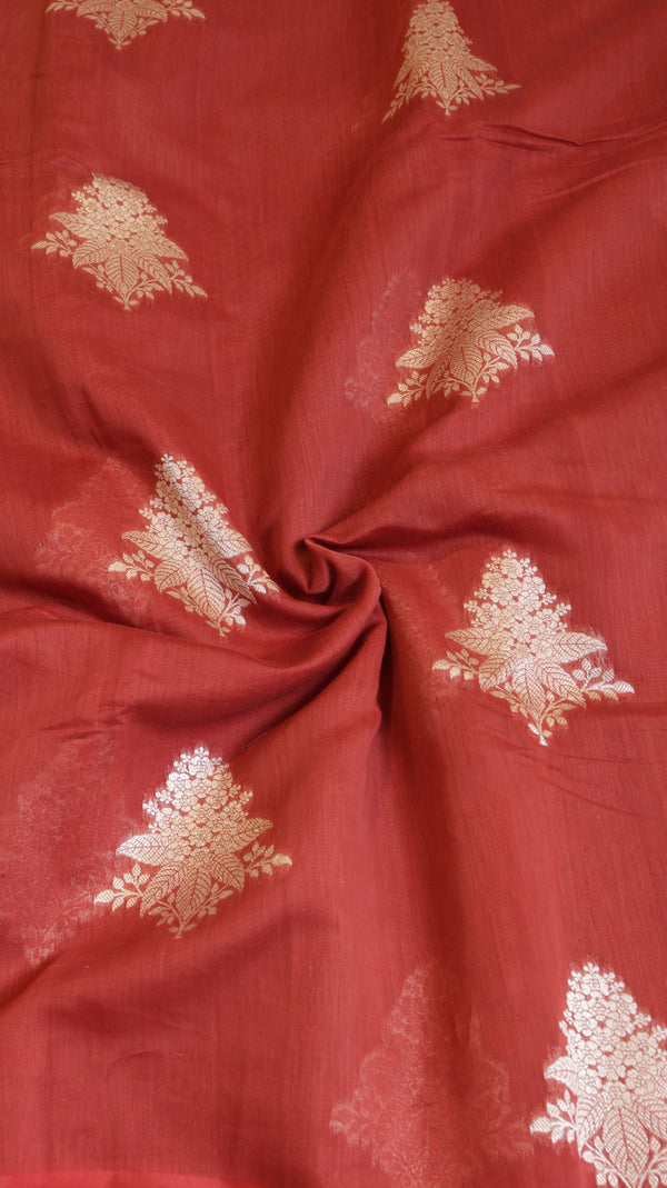 Cherry Red Pure Cotton Handloom Saree with Brocade Blouse