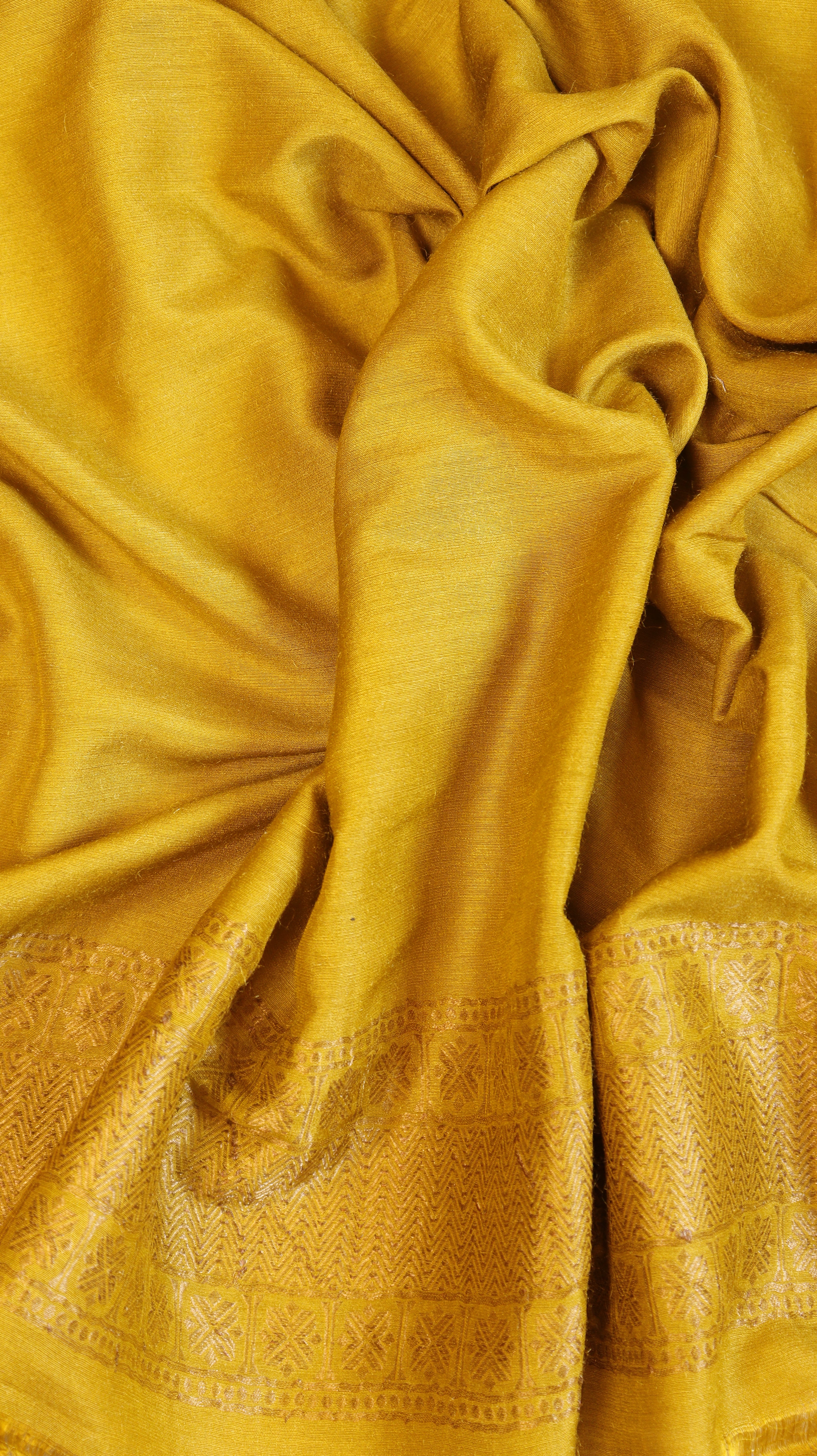 Mustard Yellow Pure Moonga Silk Handloom Suit Set with Contrast Dupatta