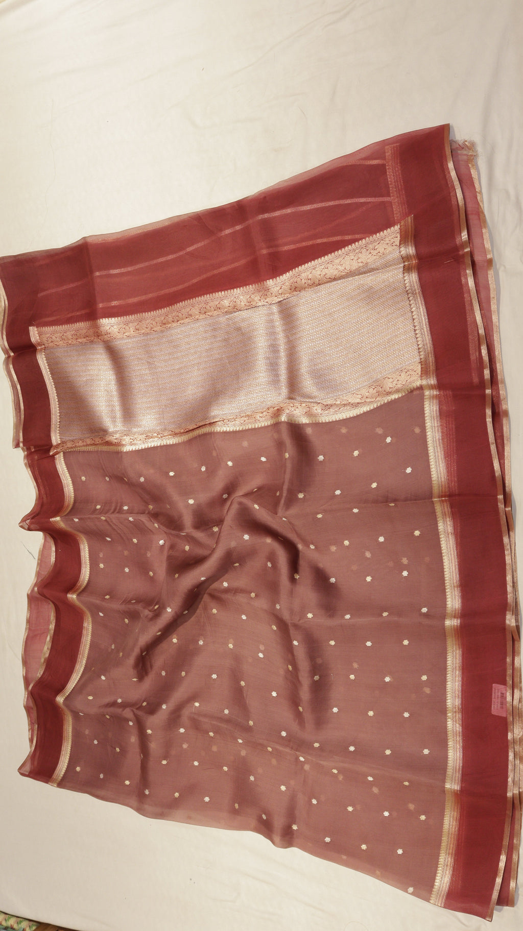 Pre-Order : Pure Kora Silk Handloom Saree with Stripes Blouse