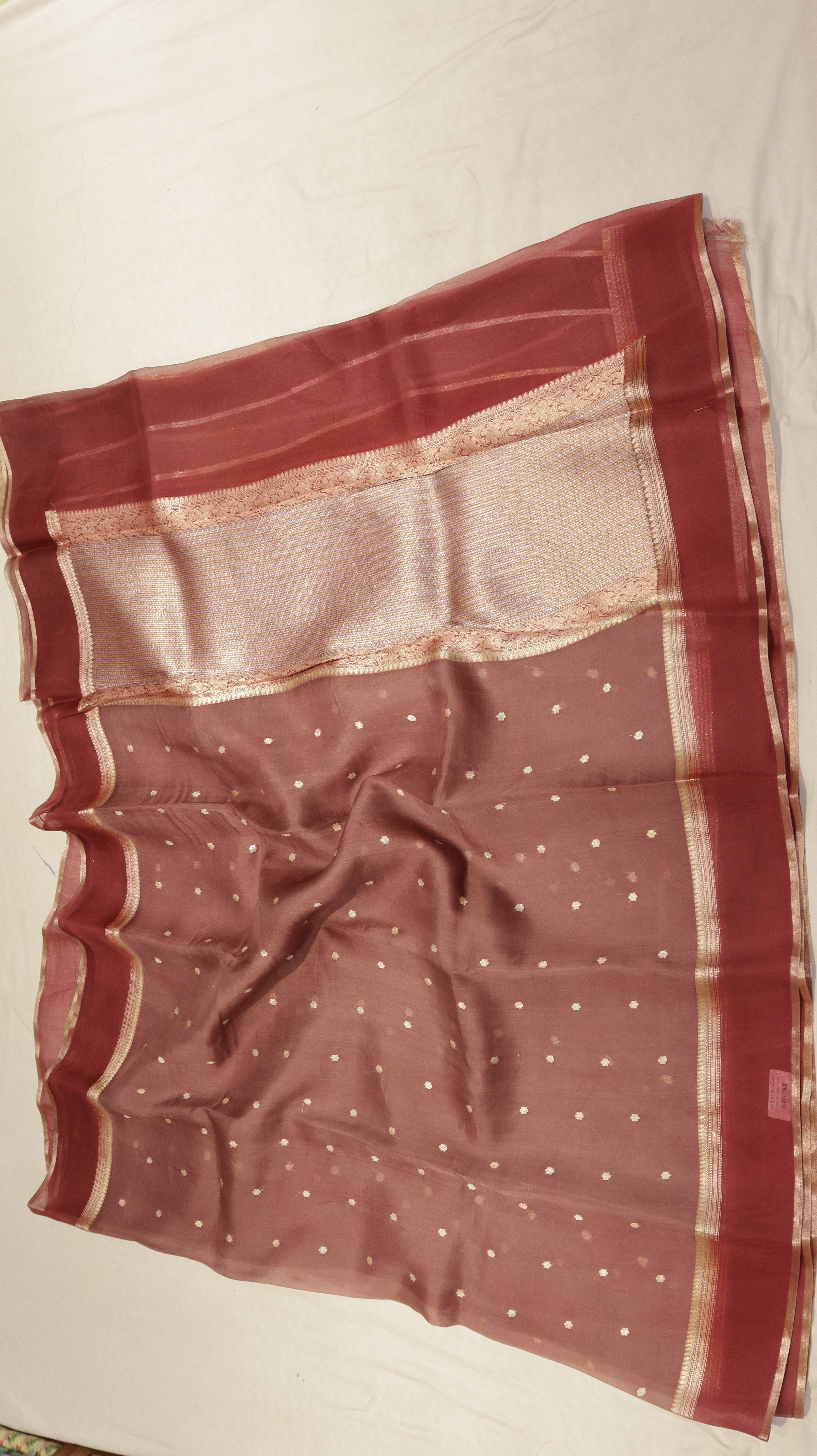 Pre-Order : Pure Kora Silk Handloom Saree with Stripes Blouse