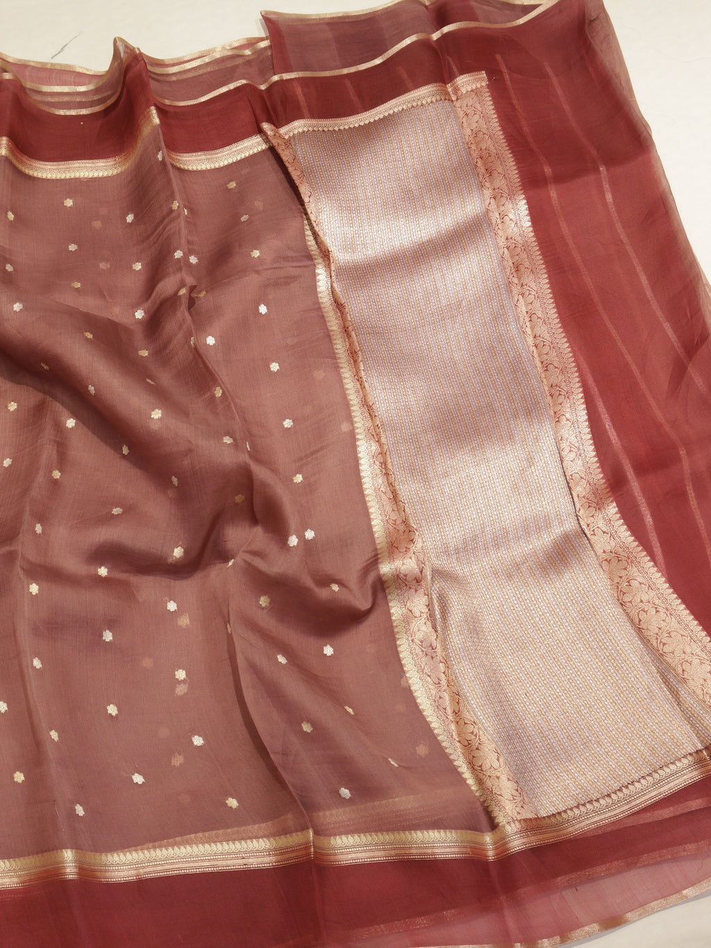 Pre-Order : Pure Kora Silk Handloom Saree with Stripes Blouse