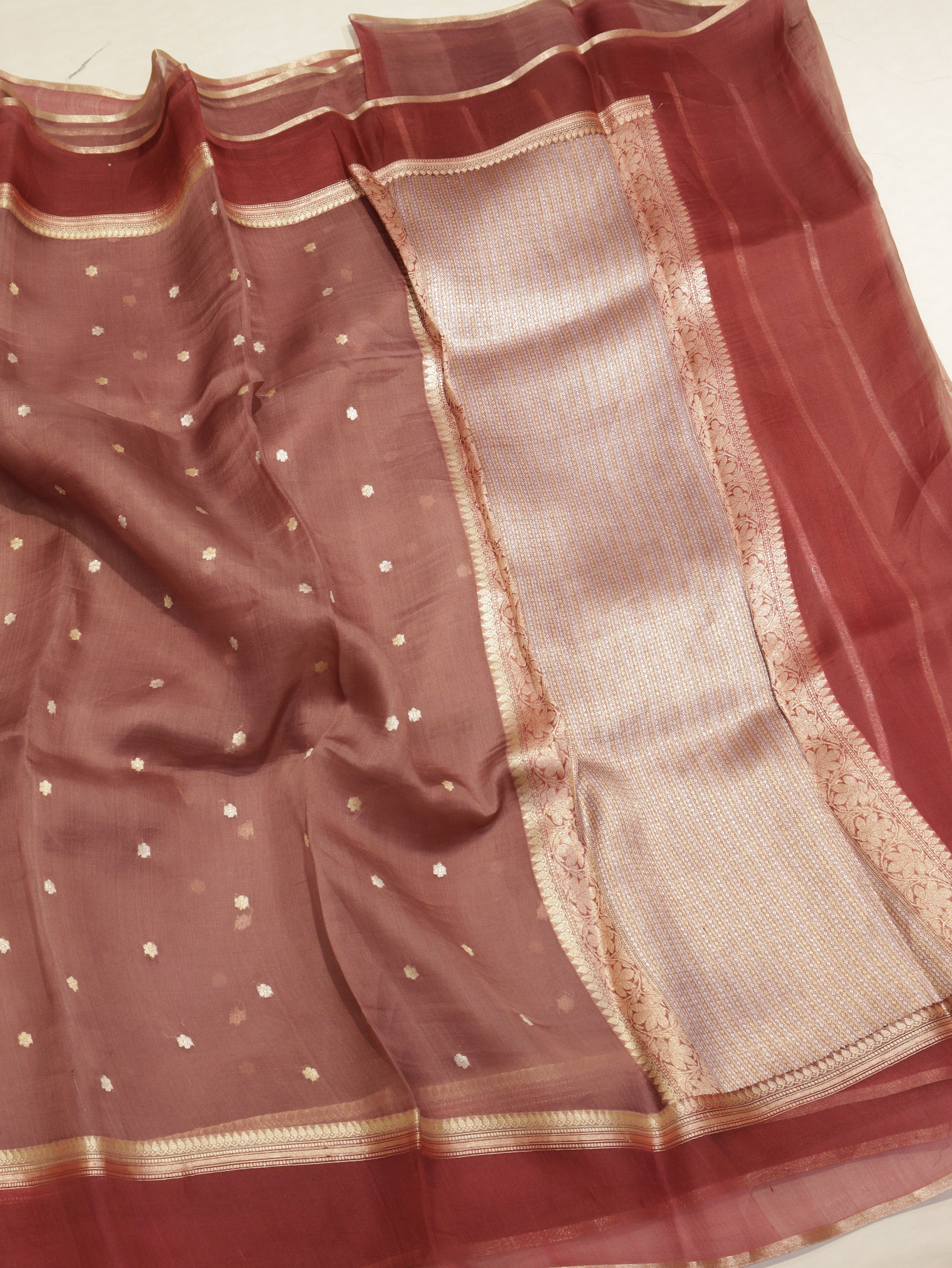 Pure Kora Silk Handloom Saree with Stripes Blouse