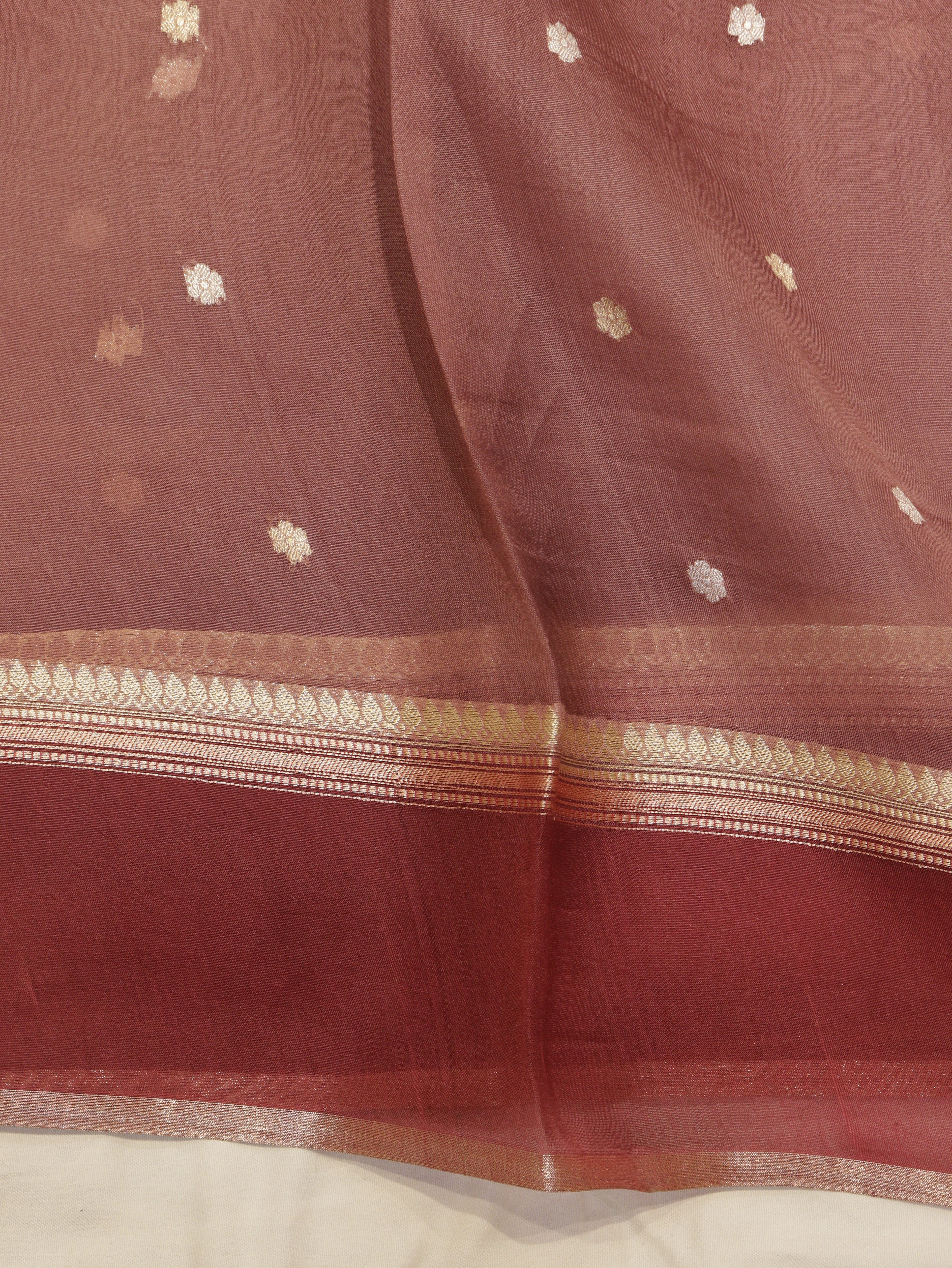Pure Kora Silk Handloom Saree with Stripes Blouse