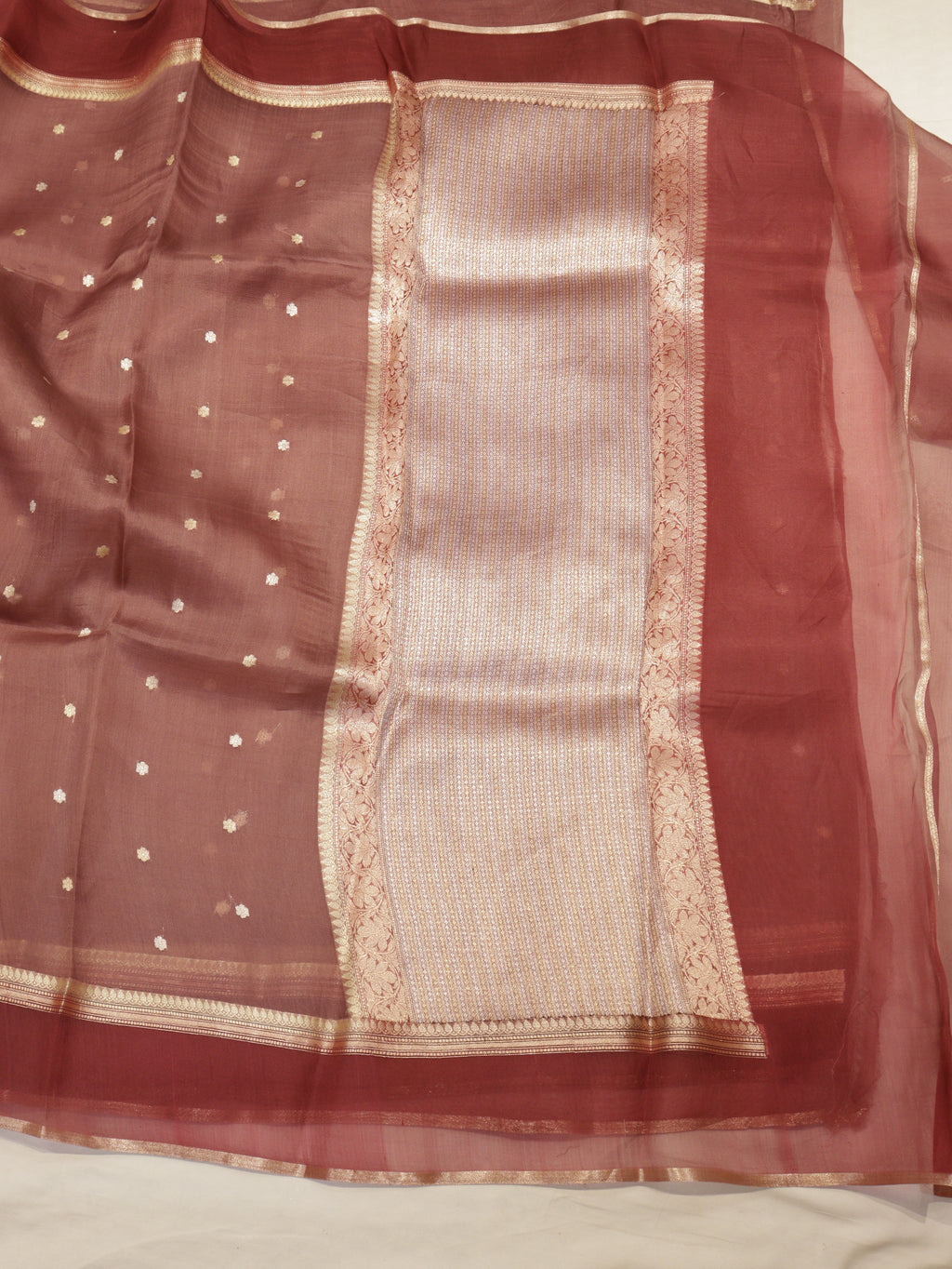 Pre-Order : Pure Kora Silk Handloom Saree with Stripes Blouse