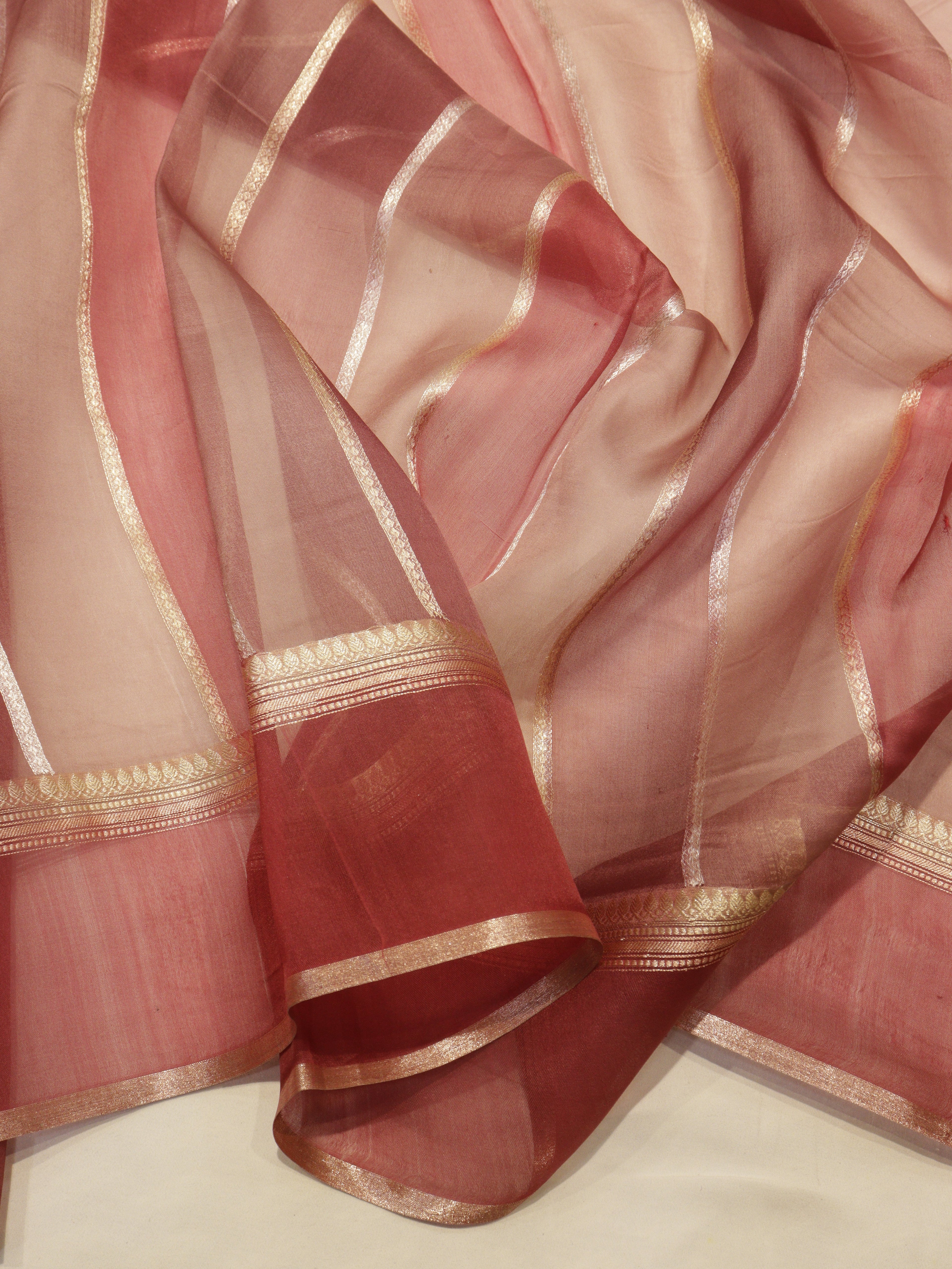 Pure Kora Silk Handloom Saree with Stripes Blouse
