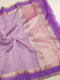 Pre-Order : Lavender Pure Kora Silk Handloom Saree with Stripes Blouse