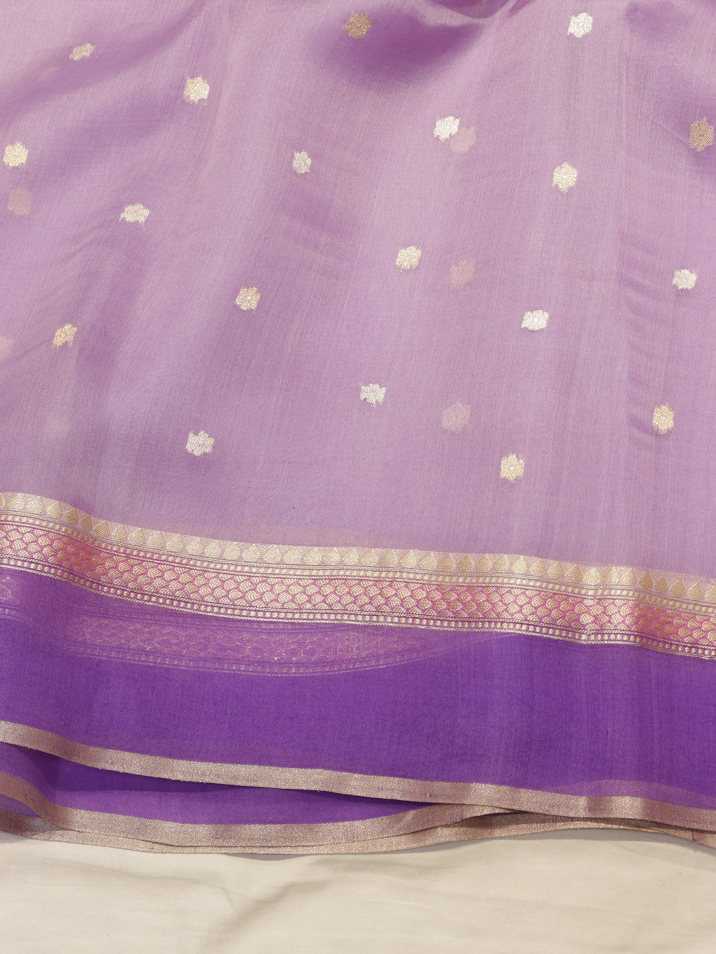 Pre-Order : Lavender Pure Kora Silk Handloom Saree with Stripes Blouse