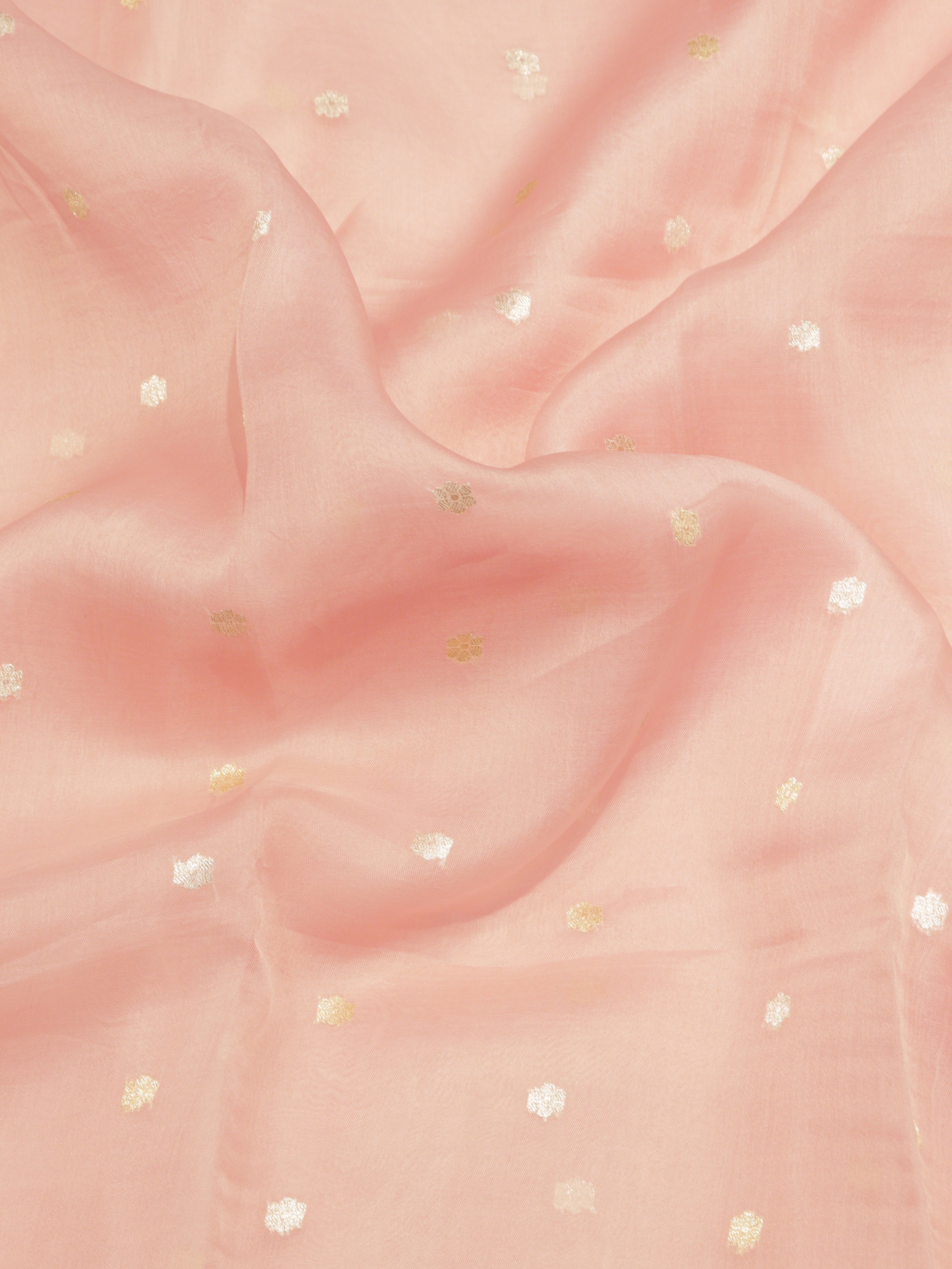 Pre-Order : Pink Pure Kora Silk Handloom Saree with Stripes Blouse