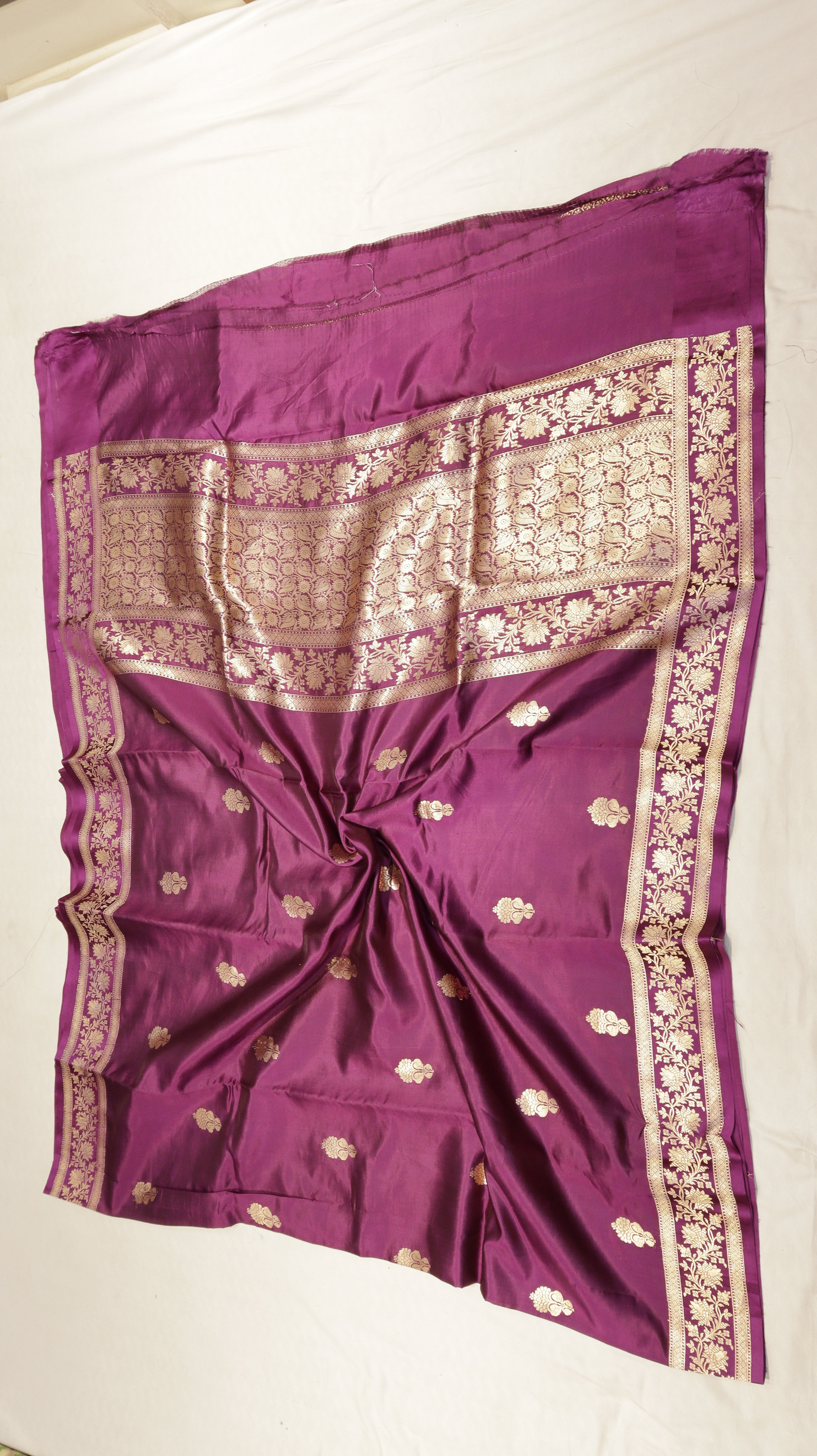Pre-Order : Deep Magenta Pure Soft Katan Silk Handloom Saree with Stripes Blouse