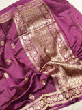 Pre-Order : Deep Magenta Pure Soft Katan Silk Handloom Saree with Stripes Blouse