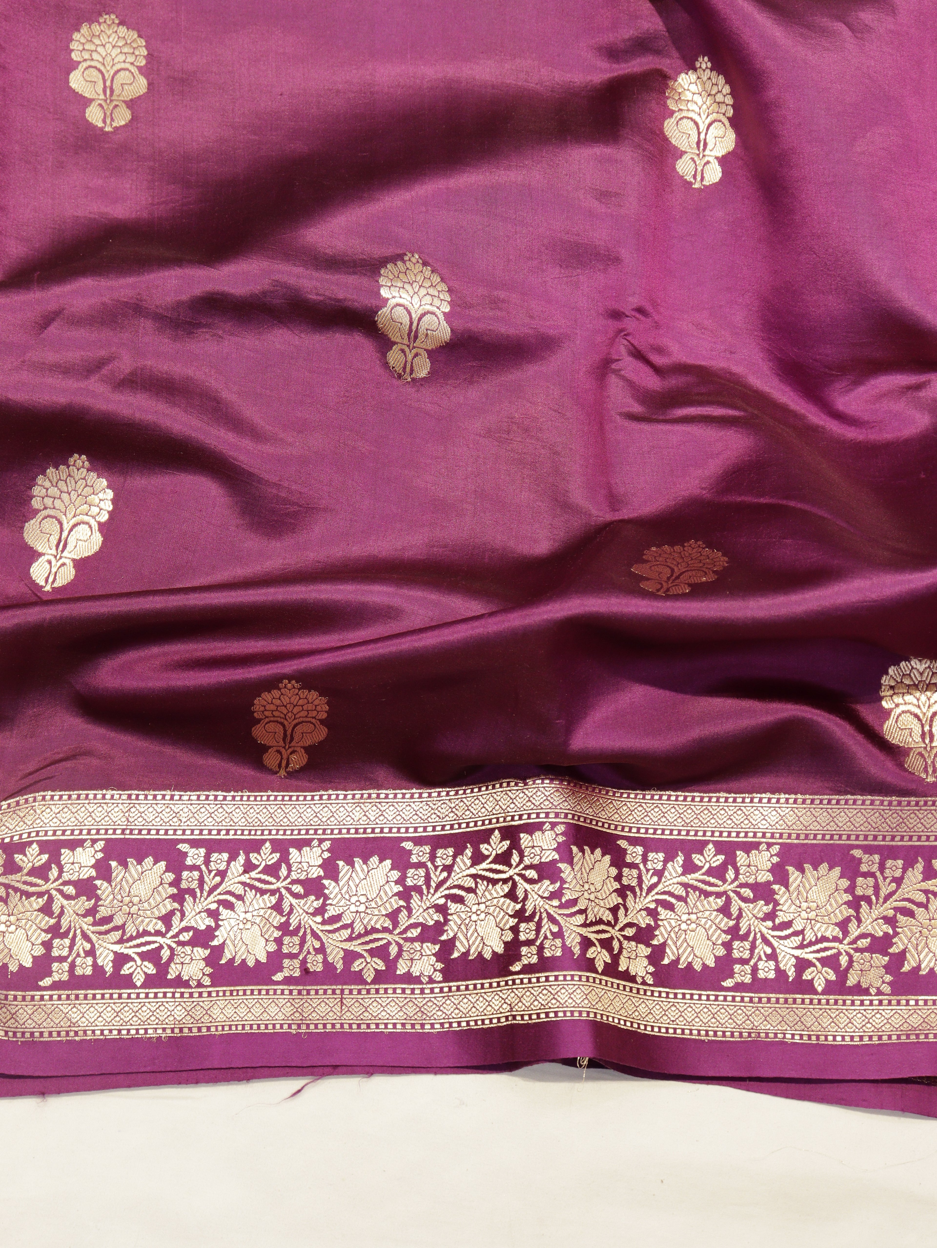 Pre-Order : Deep Magenta Pure Soft Katan Silk Handloom Saree with Stripes Blouse