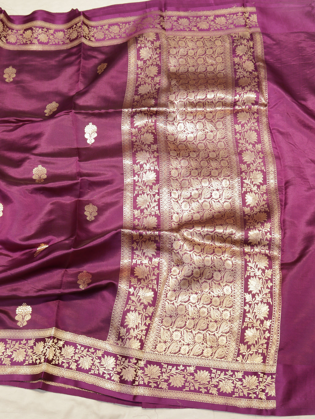 Pre-Order : Deep Magenta Pure Soft Katan Silk Handloom Saree with Stripes Blouse