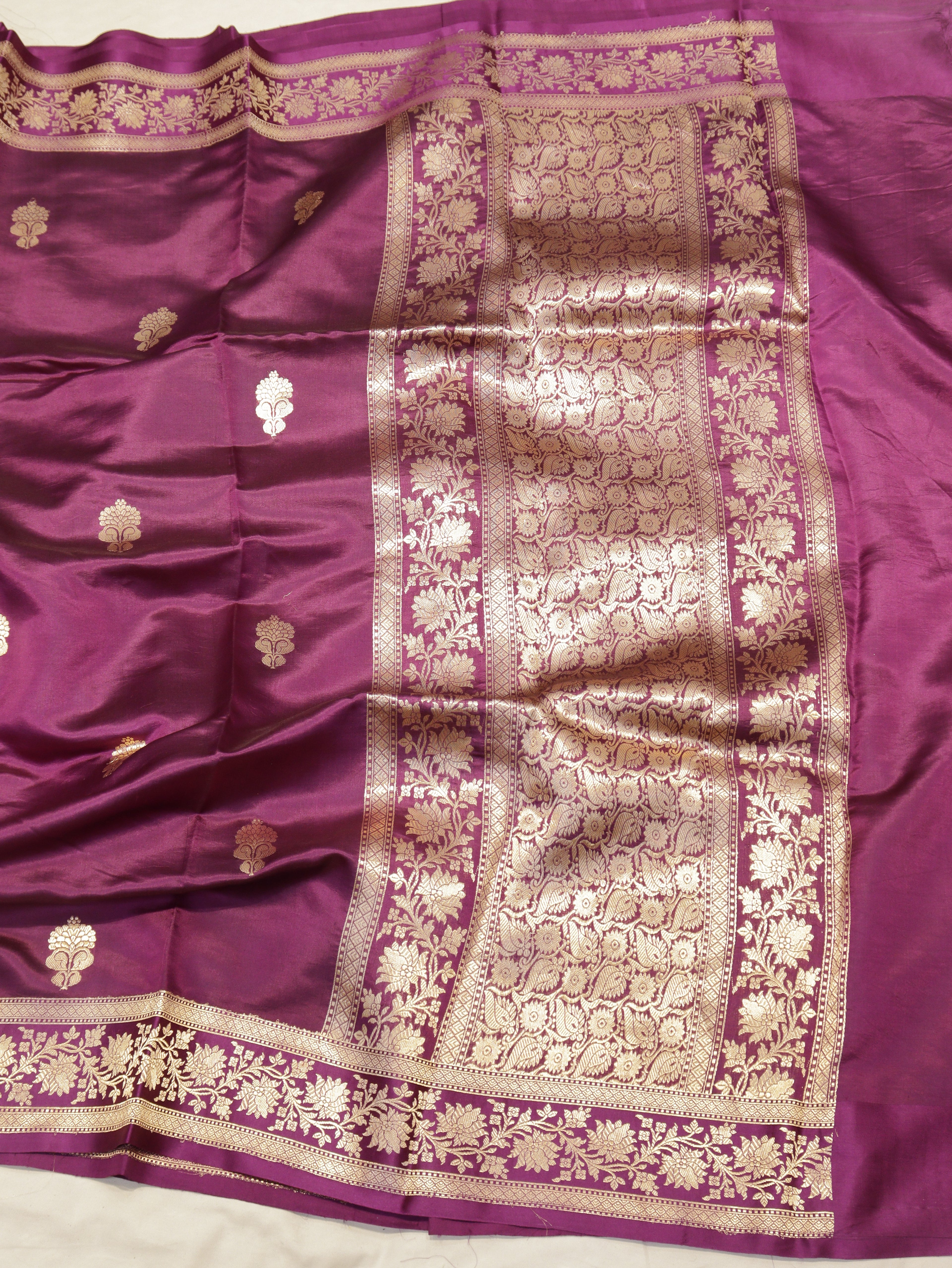 Pre-Order : Deep Magenta Pure Soft Katan Silk Handloom Saree with Stripes Blouse