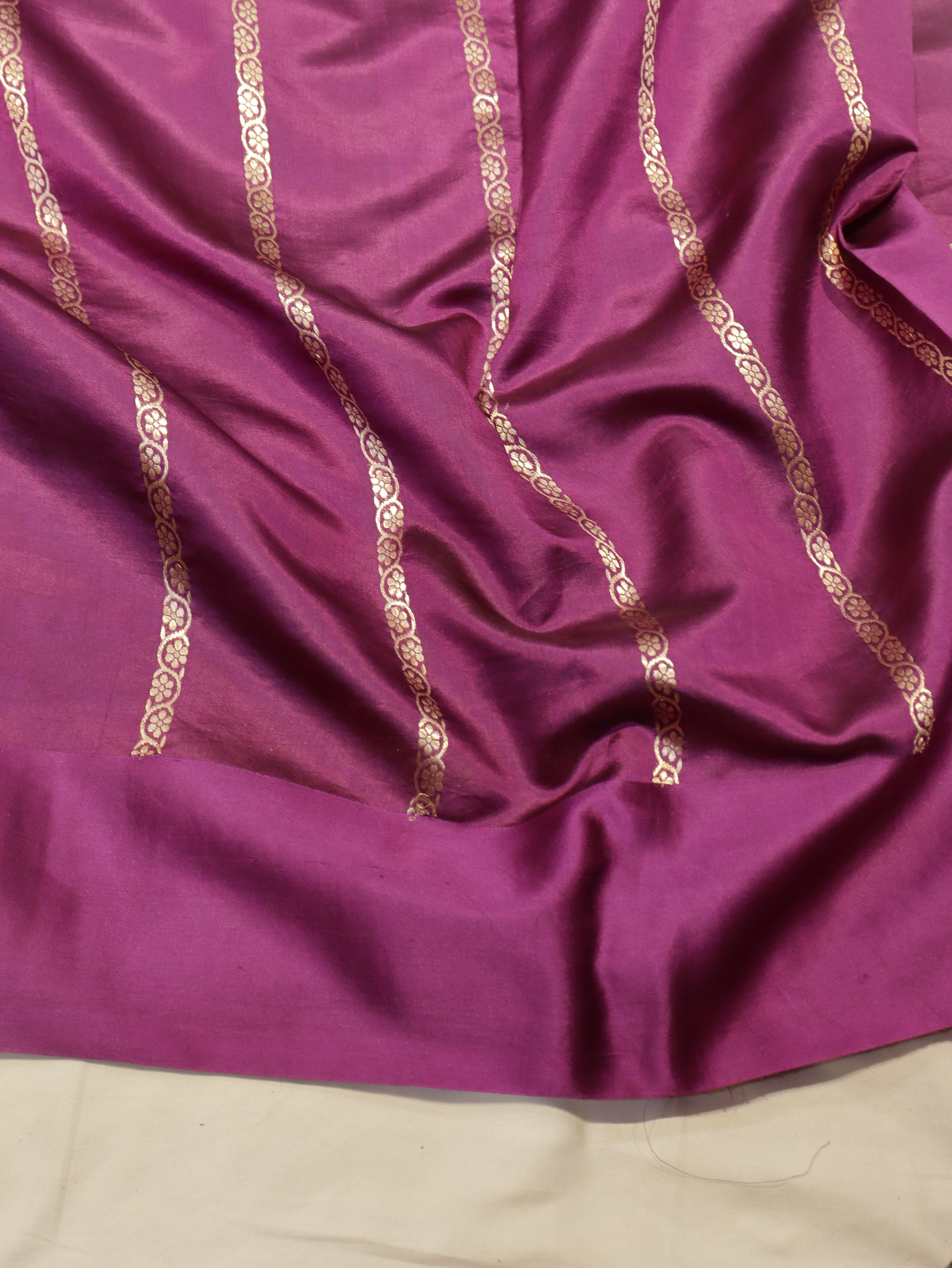 Pre-Order : Deep Magenta Pure Soft Katan Silk Handloom Saree with Stripes Blouse