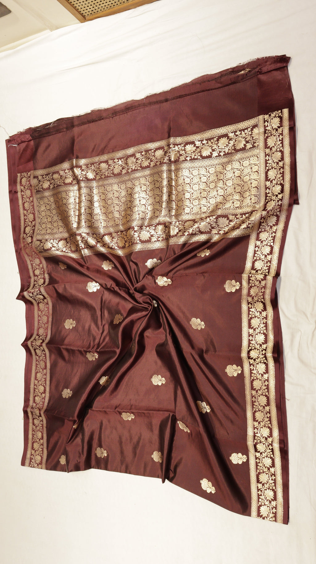 Brown Pure Soft Katan Silk Handloom Saree with Stripes Blouse