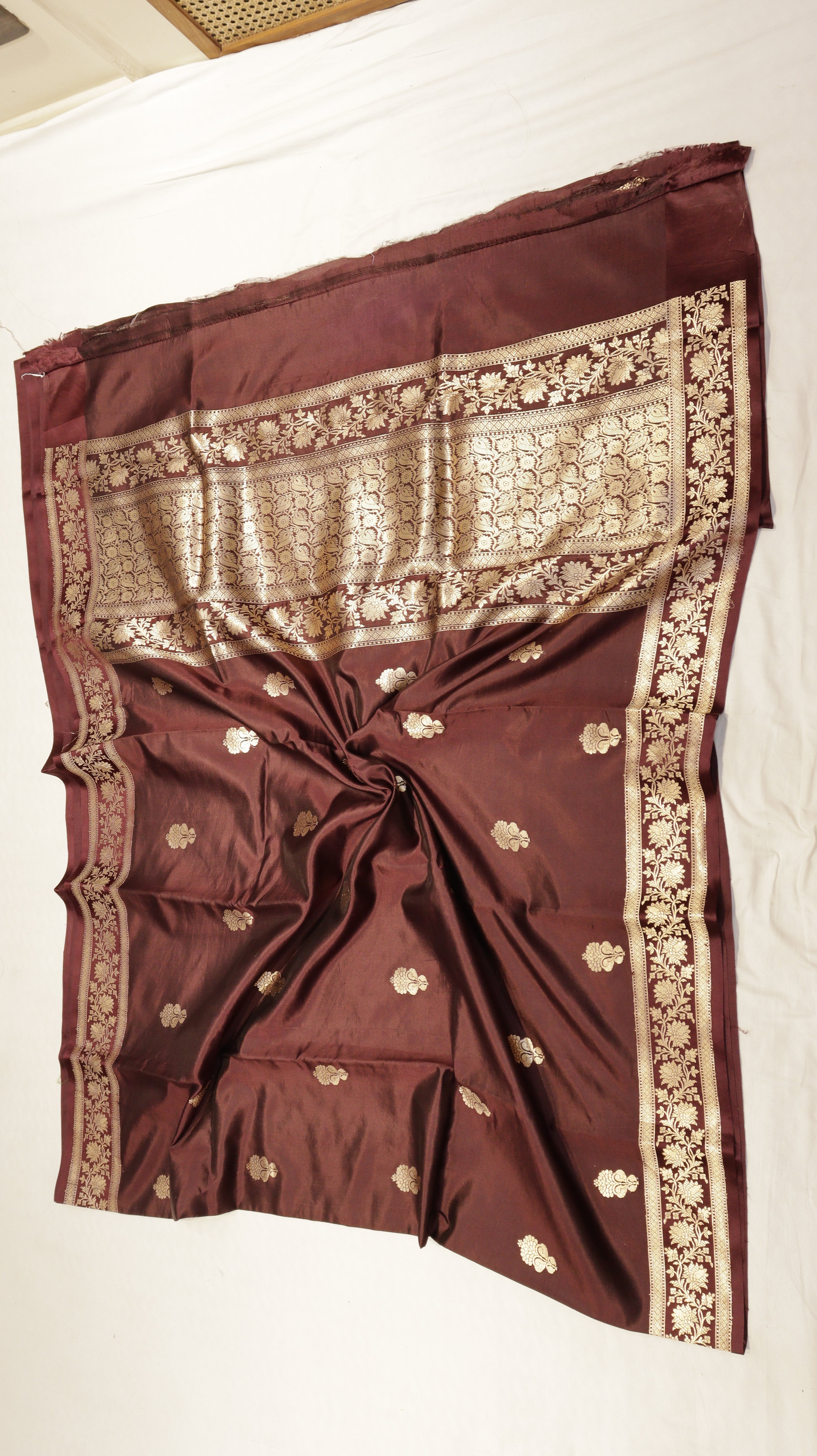 Brown Pure Soft Katan Silk Handloom Saree with Stripes Blouse
