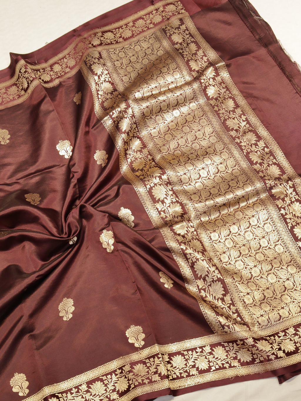 Brown Pure Soft Katan Silk Handloom Saree with Stripes Blouse