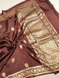 Brown Pure Soft Katan Silk Handloom Saree with Stripes Blouse
