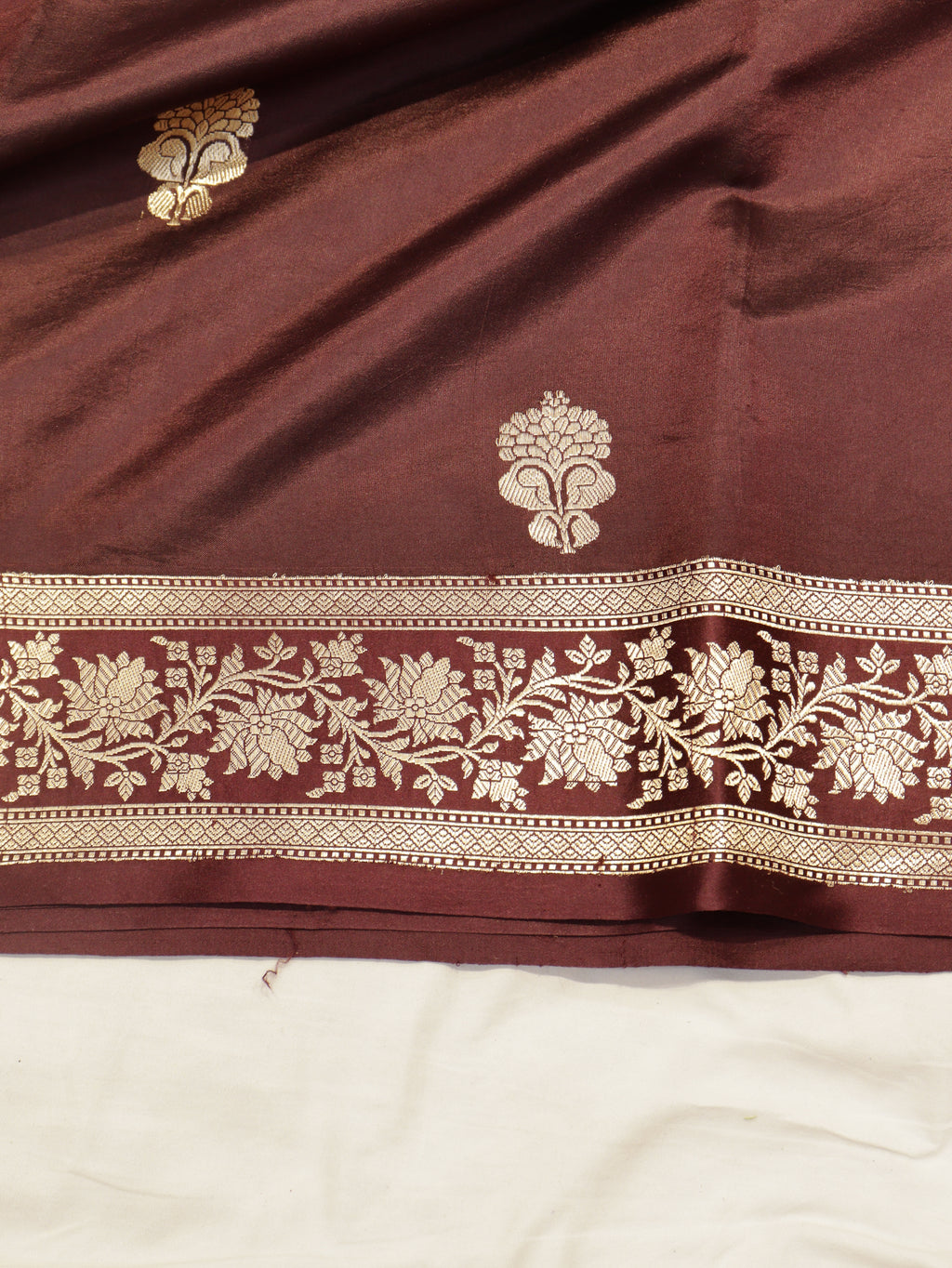 Brown Pure Soft Katan Silk Handloom Saree with Stripes Blouse