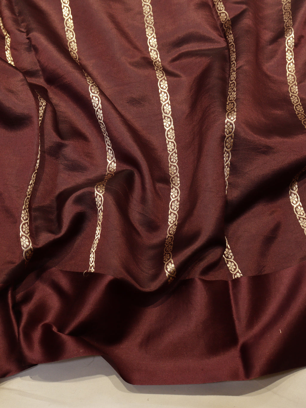 Brown Pure Soft Katan Silk Handloom Saree with Stripes Blouse