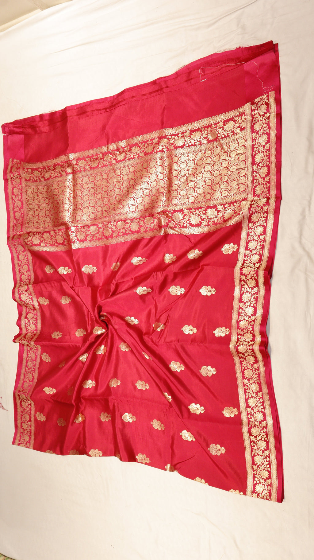 Rich Red Pure Soft Katan Silk Handloom Saree with Stripes Blouse