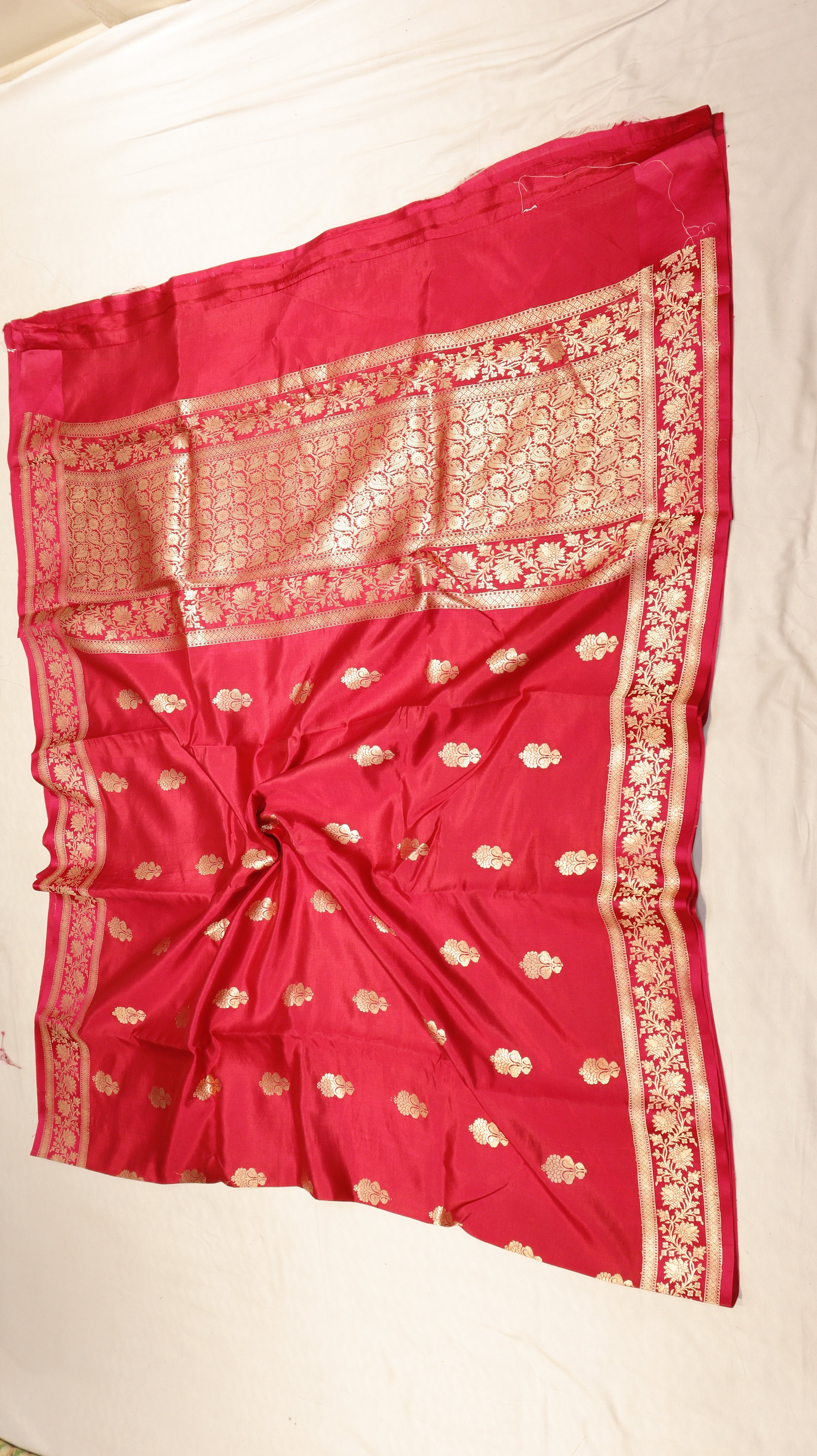 Rich Red Pure Soft Katan Silk Handloom Saree with Stripes Blouse