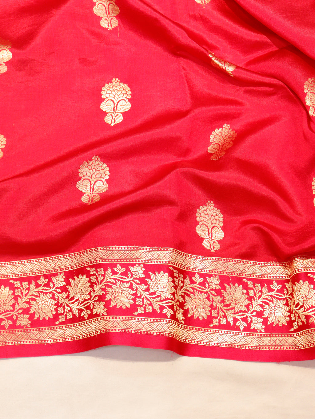 Rich Red Pure Soft Katan Silk Handloom Saree with Stripes Blouse