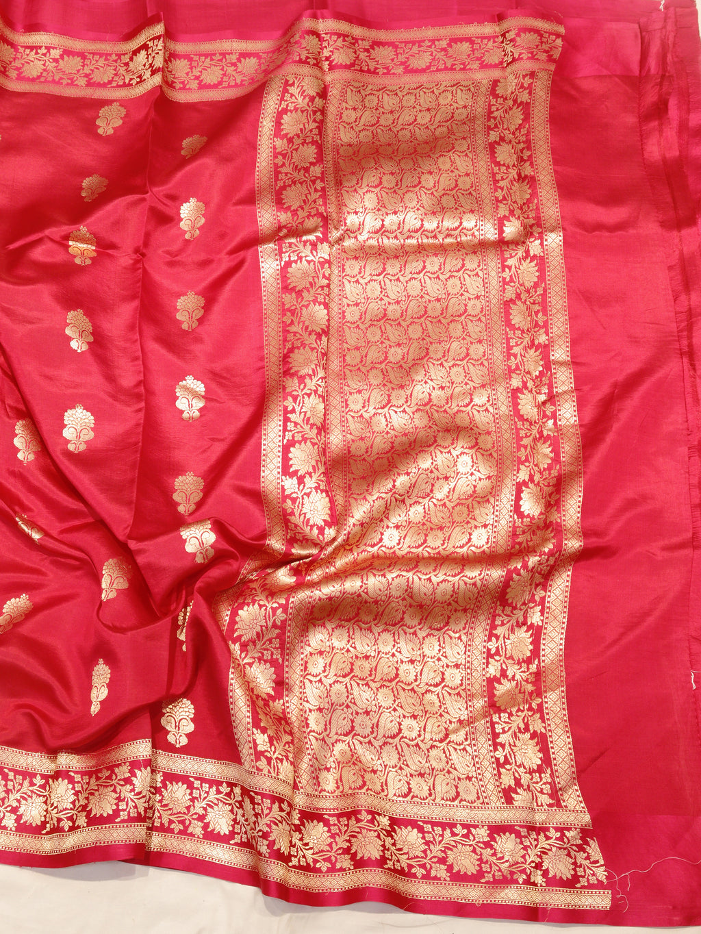 Rich Red Pure Soft Katan Silk Handloom Saree with Stripes Blouse