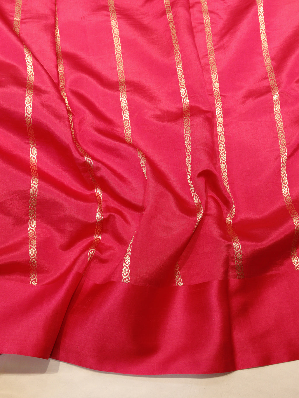 Rich Red Pure Soft Katan Silk Handloom Saree with Stripes Blouse