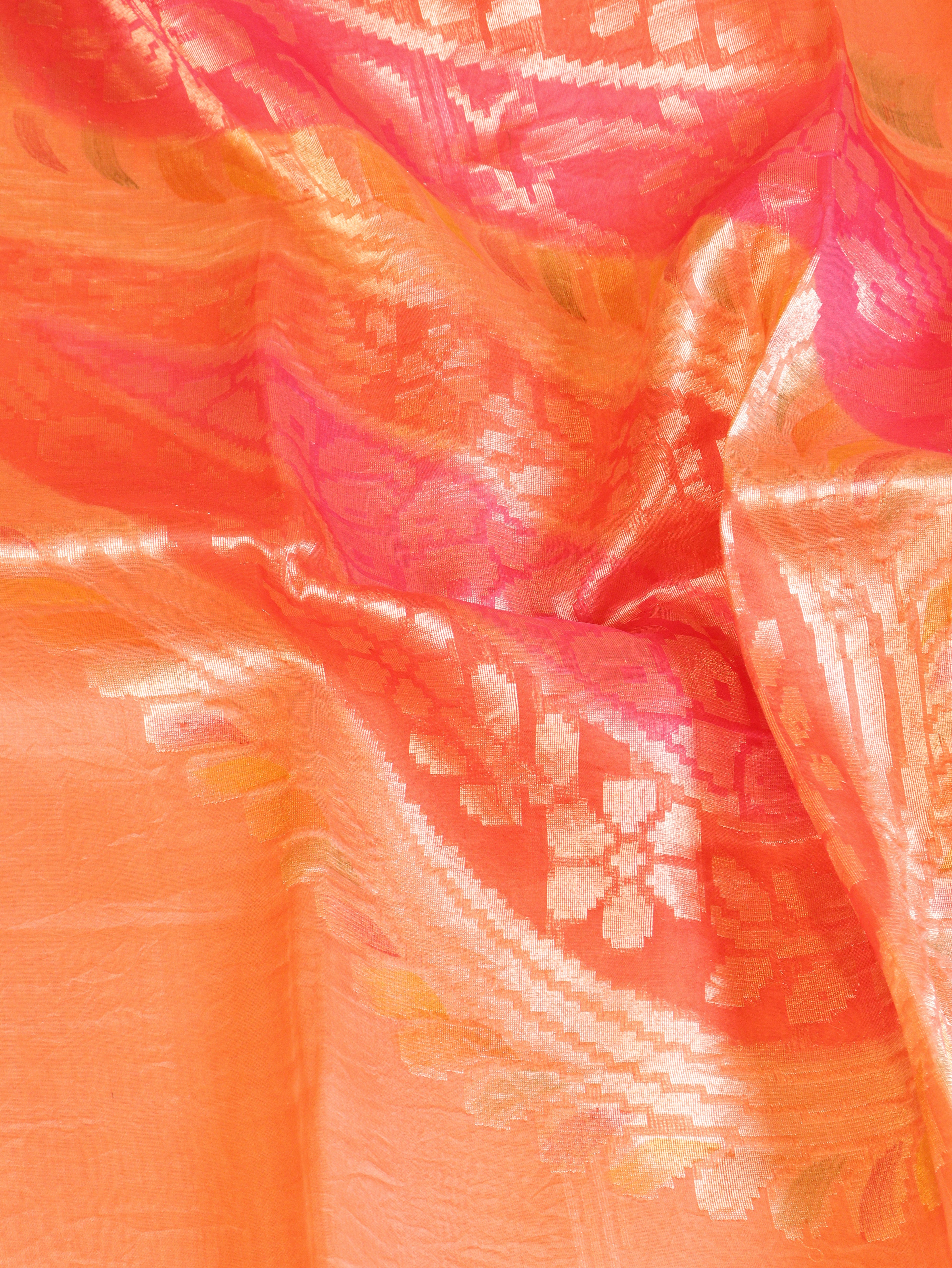 Pre Order: Peach Pure Kora Silk Handloom Saree with Rangkaat Blouse