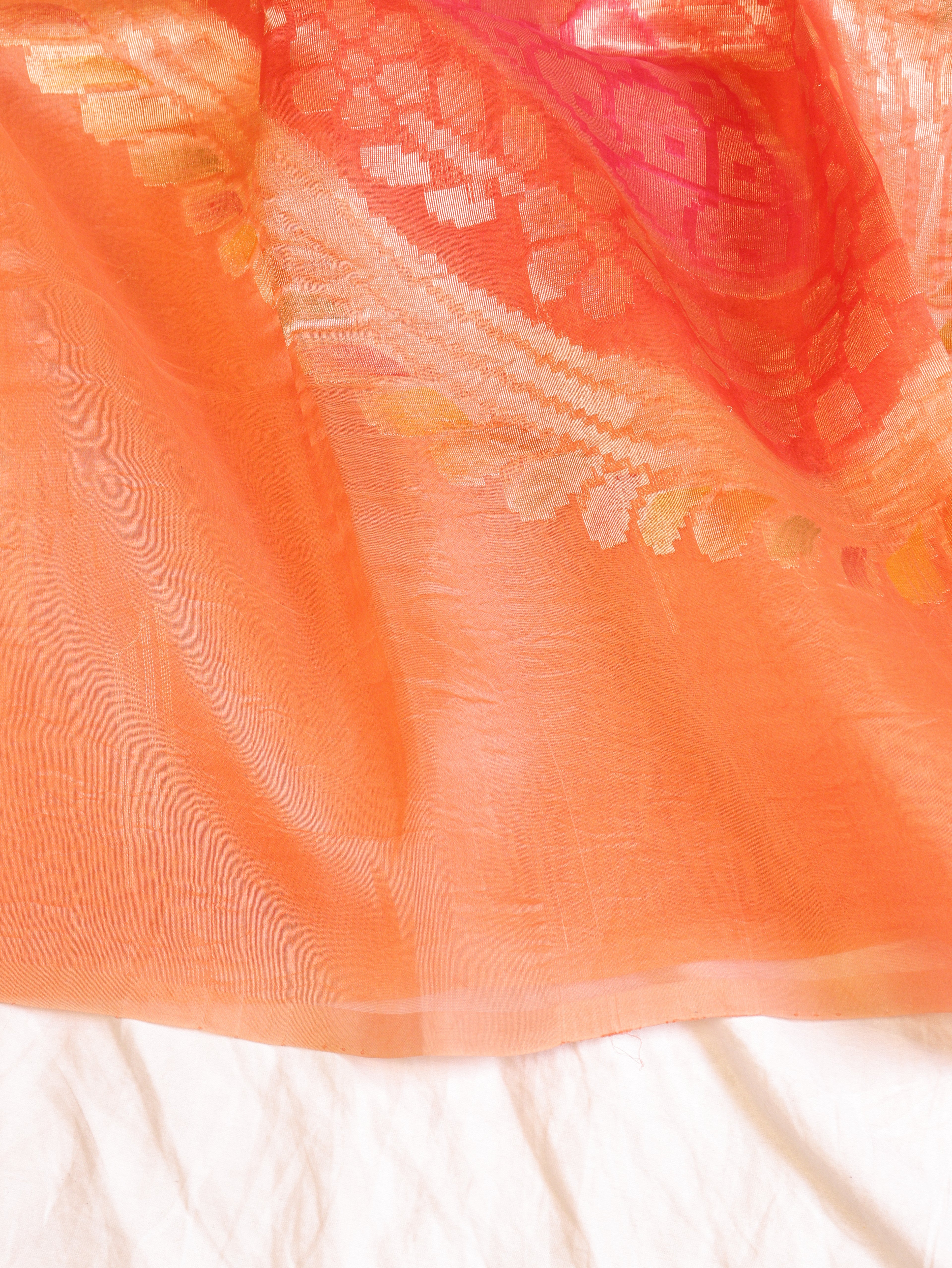 Pre Order: Peach Pure Kora Silk Handloom Saree with Rangkaat Blouse