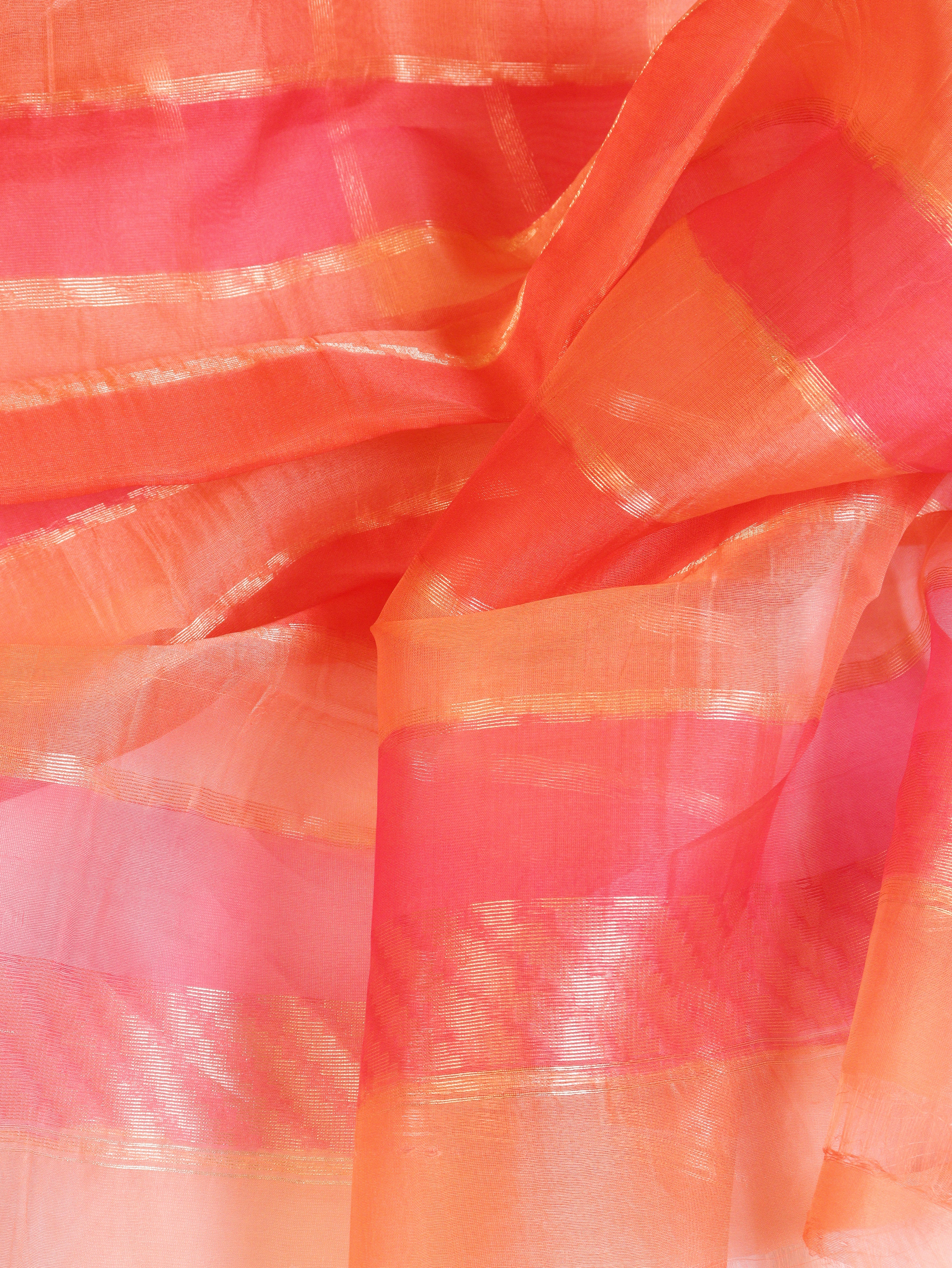 Pre Order: Peach Pure Kora Silk Handloom Saree with Rangkaat Blouse
