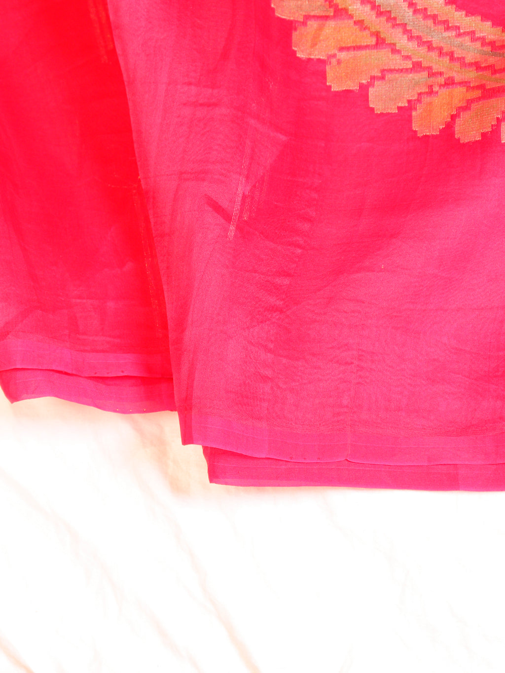 Raspberry Pink Pure Kora Silk Handloom Saree with Rangkaat Blouse