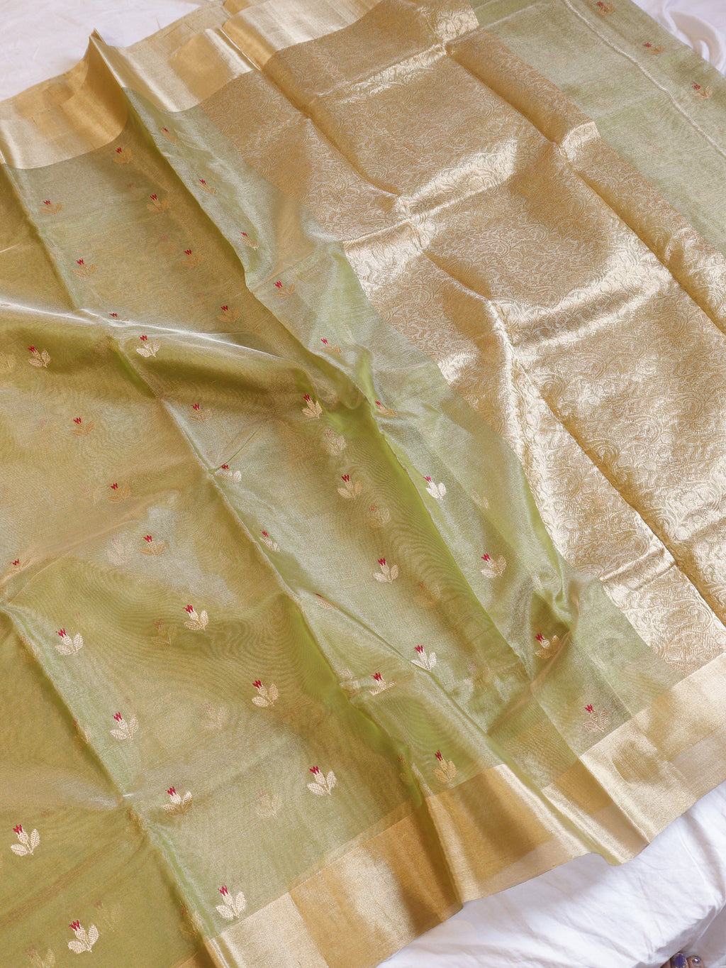 Soft Green Pure Tissue Silk Handloom Saree