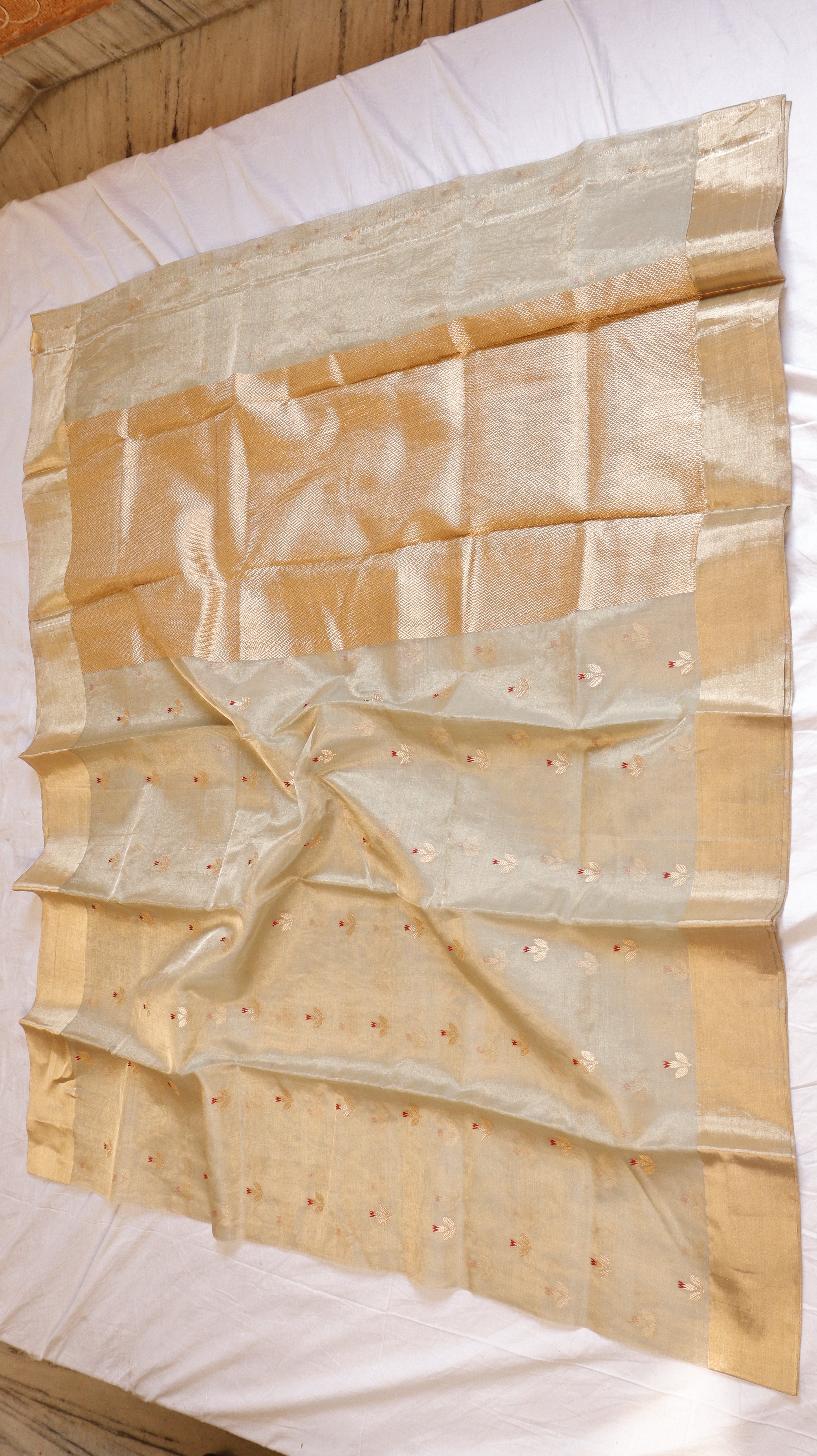 Warm Pista Green Pure Tissue Silk Handloom Saree
