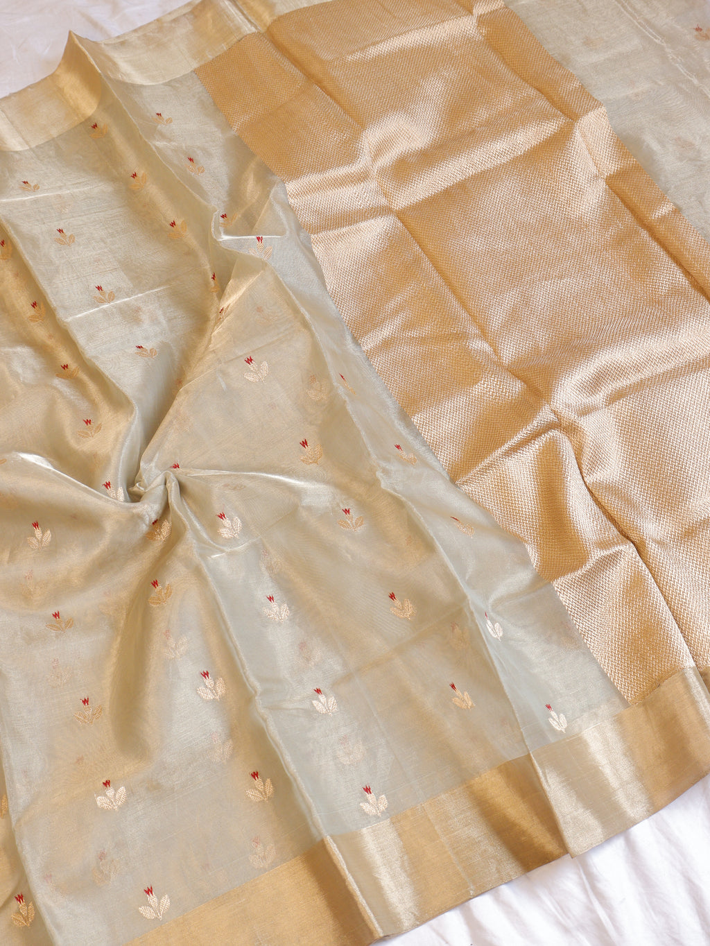 Warm Pista Green Pure Tissue Silk Handloom Saree