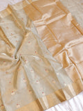 Warm Pista Green Pure Tissue Silk Handloom Saree
