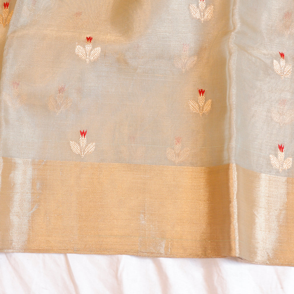Warm Pista Green Pure Tissue Silk Handloom Saree
