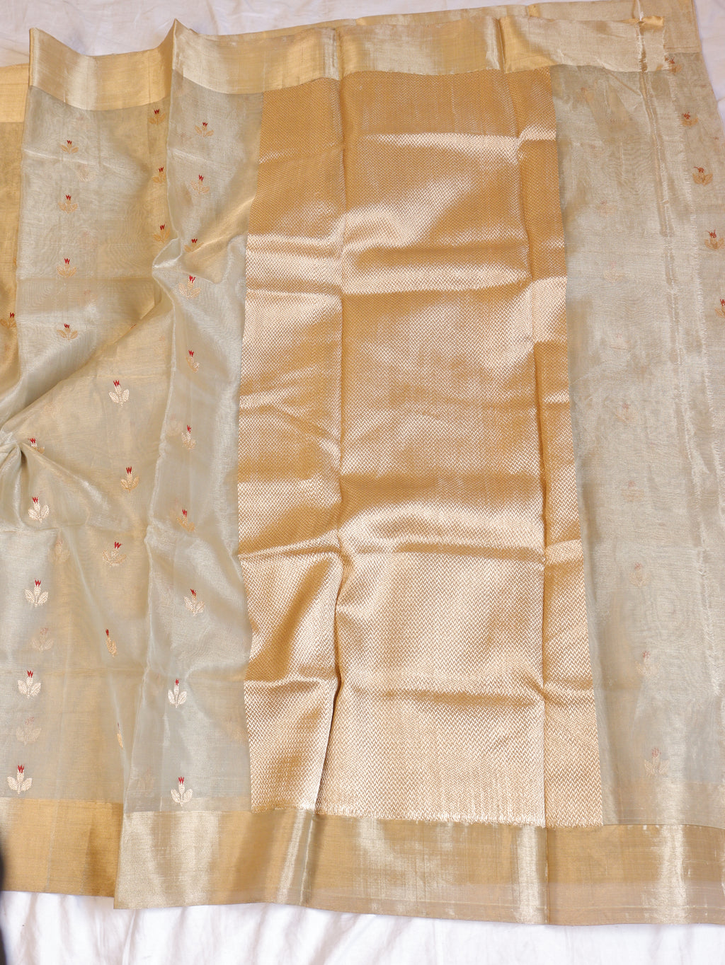 Warm Pista Green Pure Tissue Silk Handloom Saree