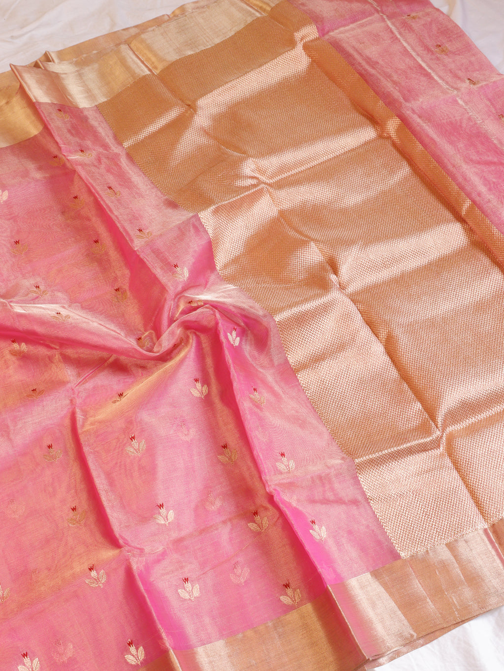 Pink Pure Tissue Silk Handloom Saree