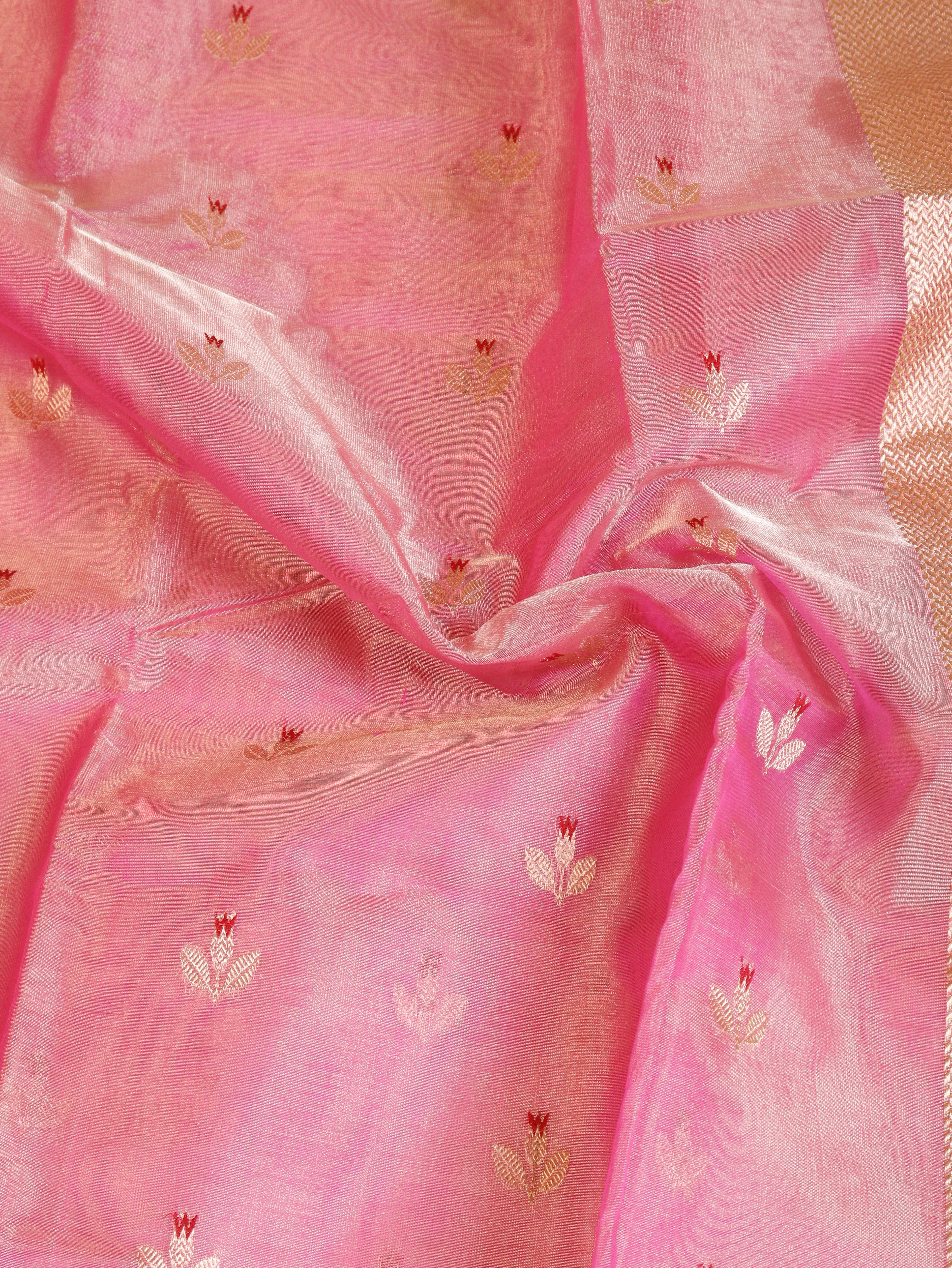 Pink Pure Tissue Silk Handloom Saree