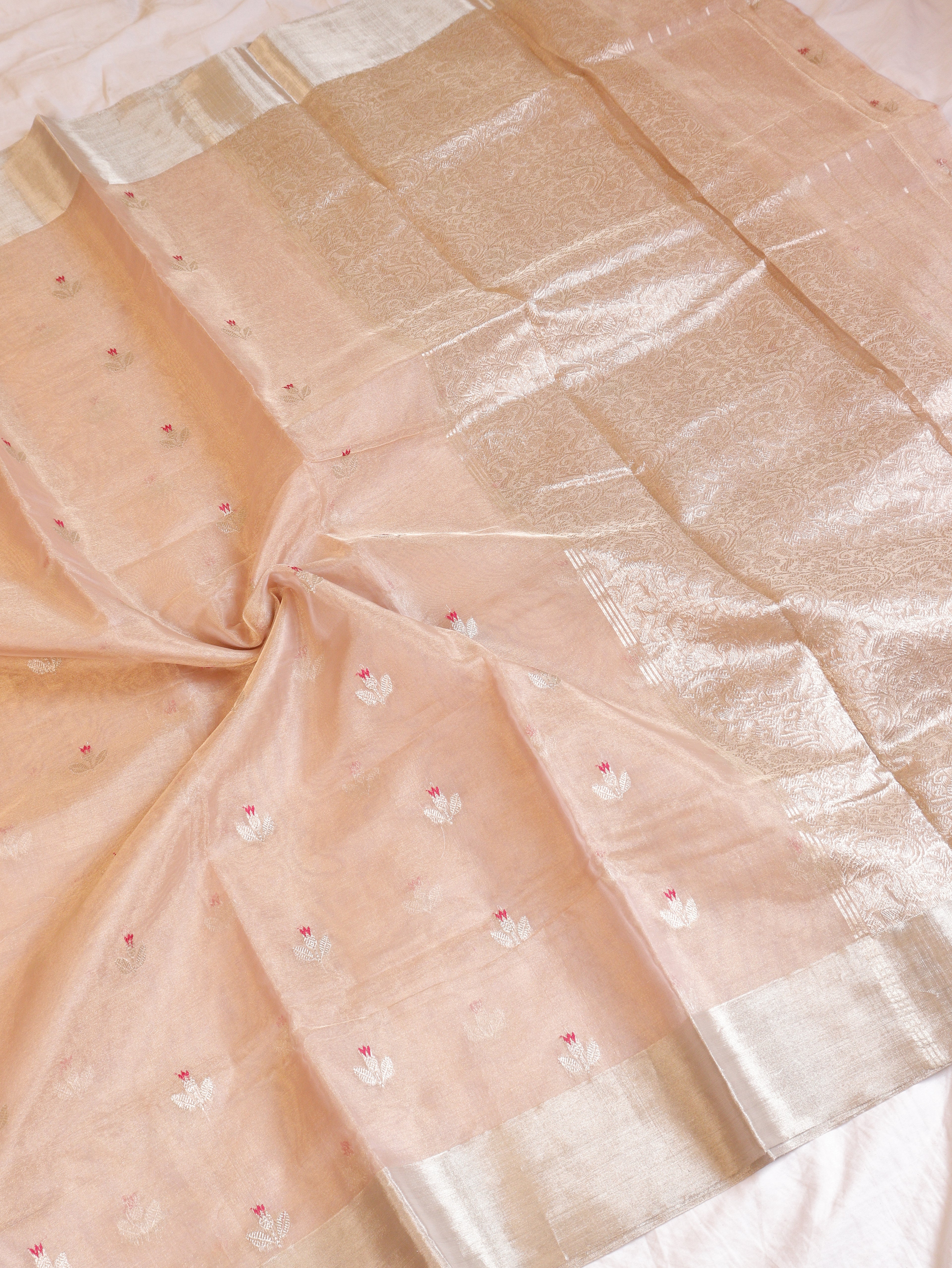 Pastel Rose Pink Pure Tissue Silk Handloom Saree