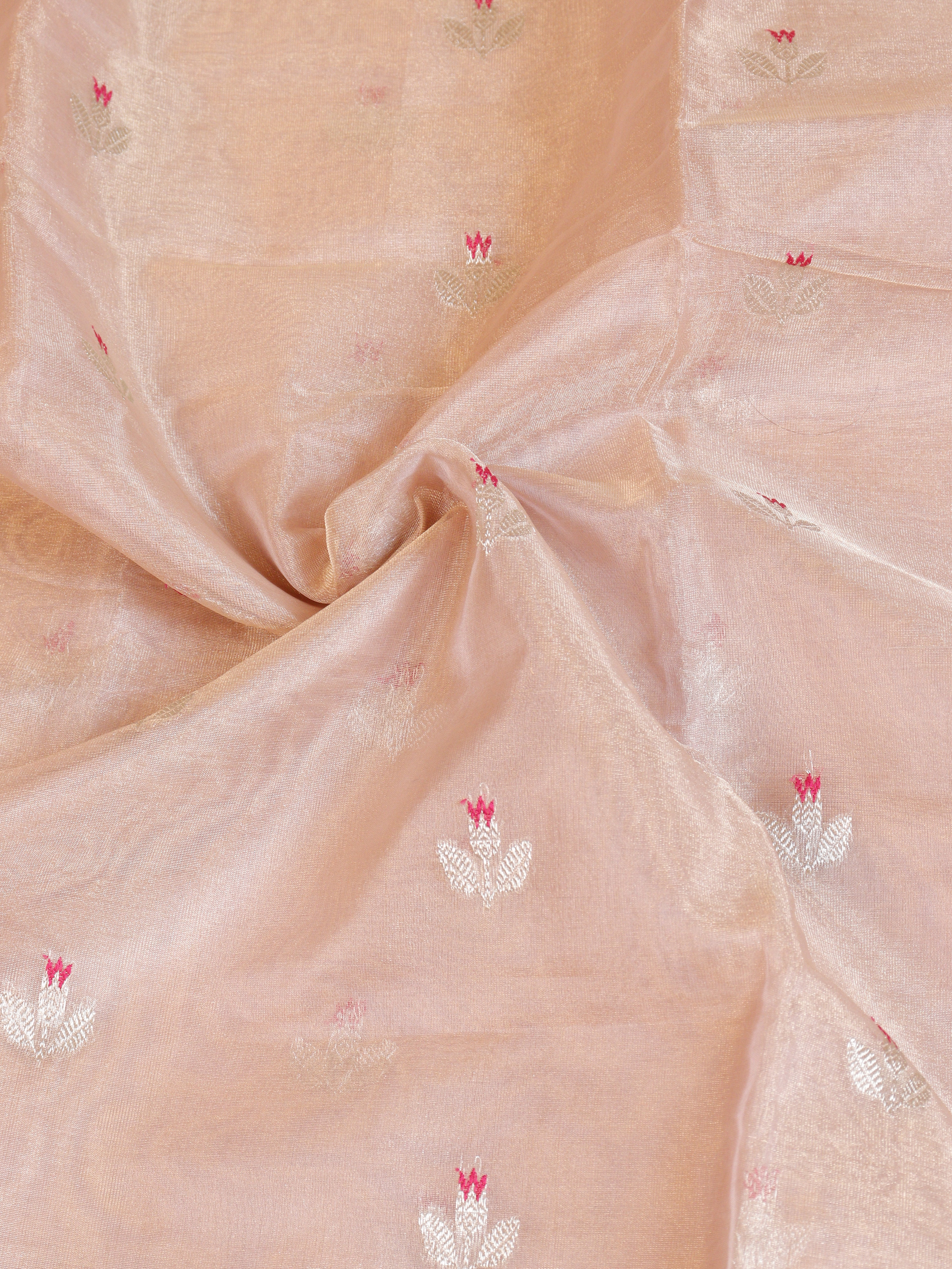Pastel Rose Pink Pure Tissue Silk Handloom Saree