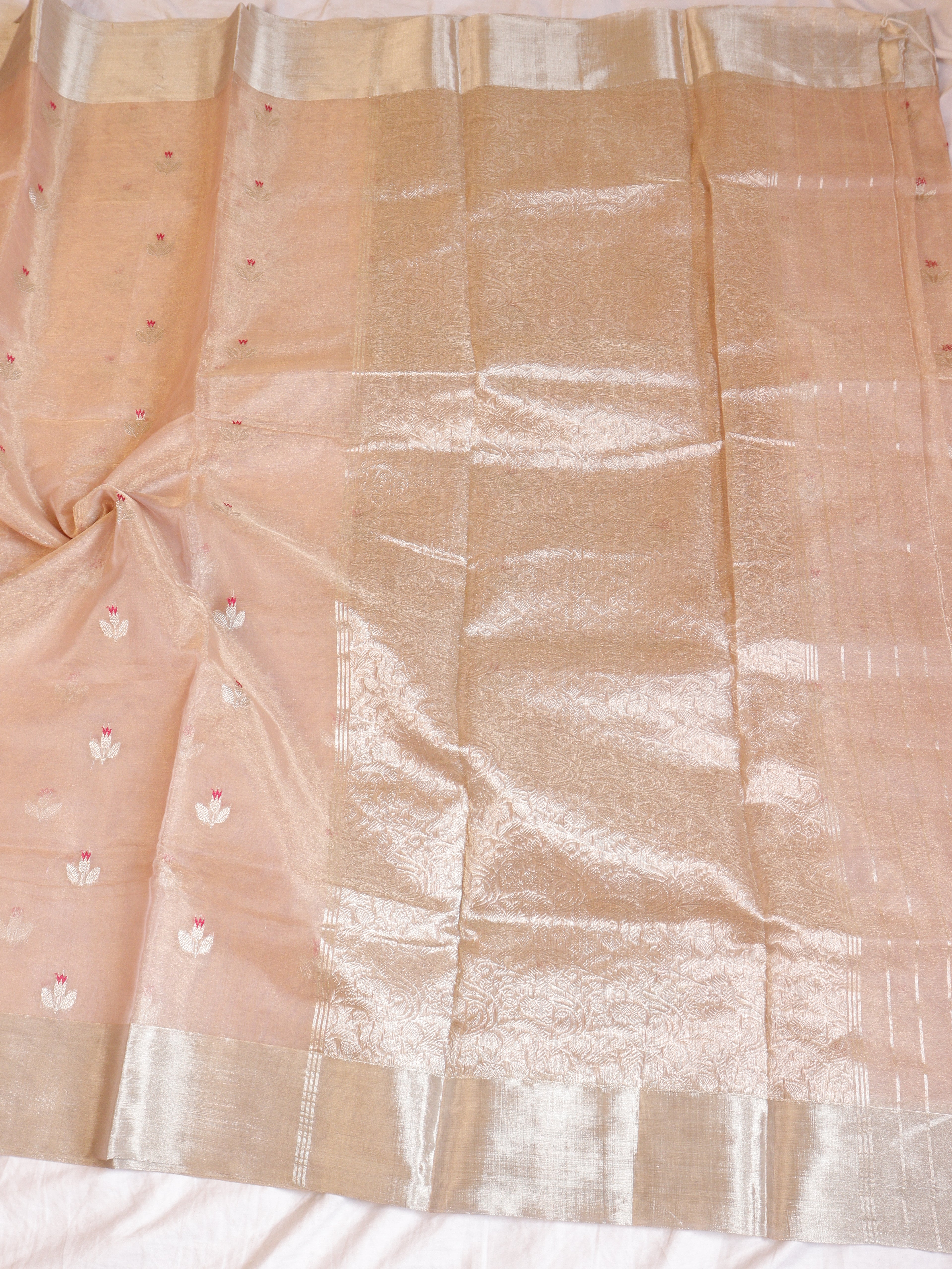 Pastel Rose Pink Pure Tissue Silk Handloom Saree